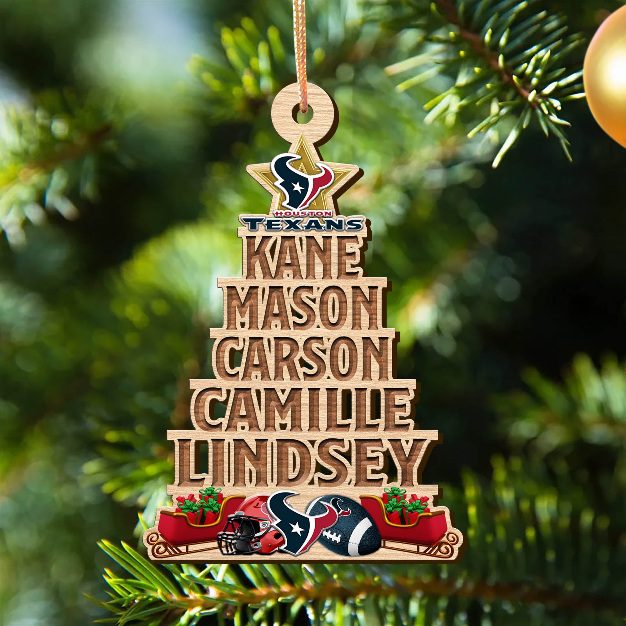 Houston Texans Wooden Ornament 2024 Version Personalized Family Members Names, Christmas Tree Ornament, Christmas Gifts For Sport Lovers ETHY-51906