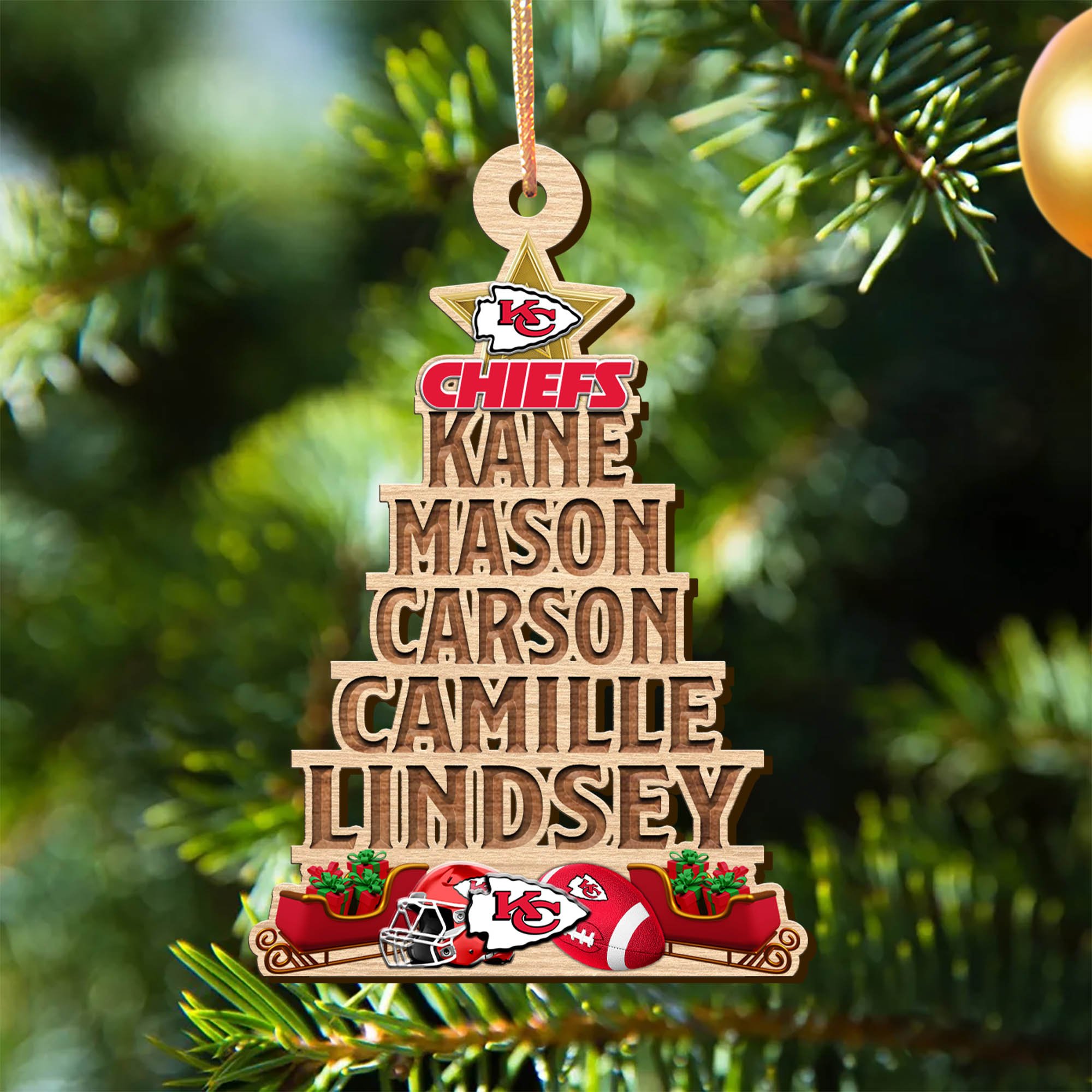 Kansas City Chiefs Wooden Ornament 2024 Version Personalized Family Members Names, Christmas Tree Ornament, Christmas Gifts For Sport Lovers ETHY-51906
