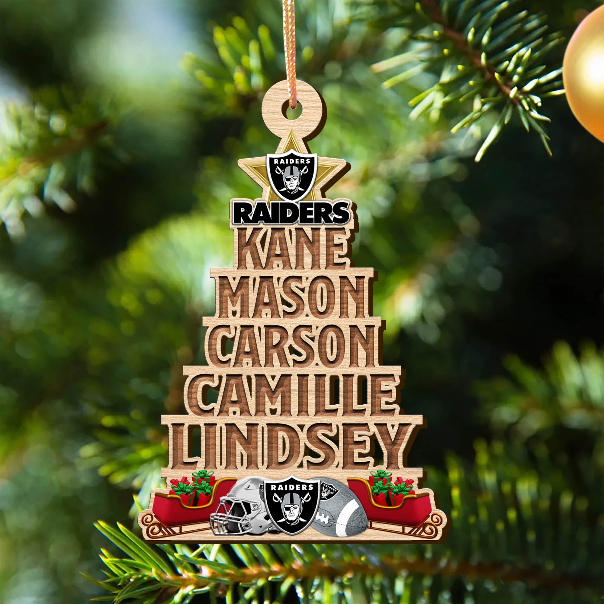 Las Vegas Raiders Wooden Ornament 2024 Version Personalized Family Members Names, Christmas Tree Ornament, Christmas Gifts For Sport Lovers ETHY-51906