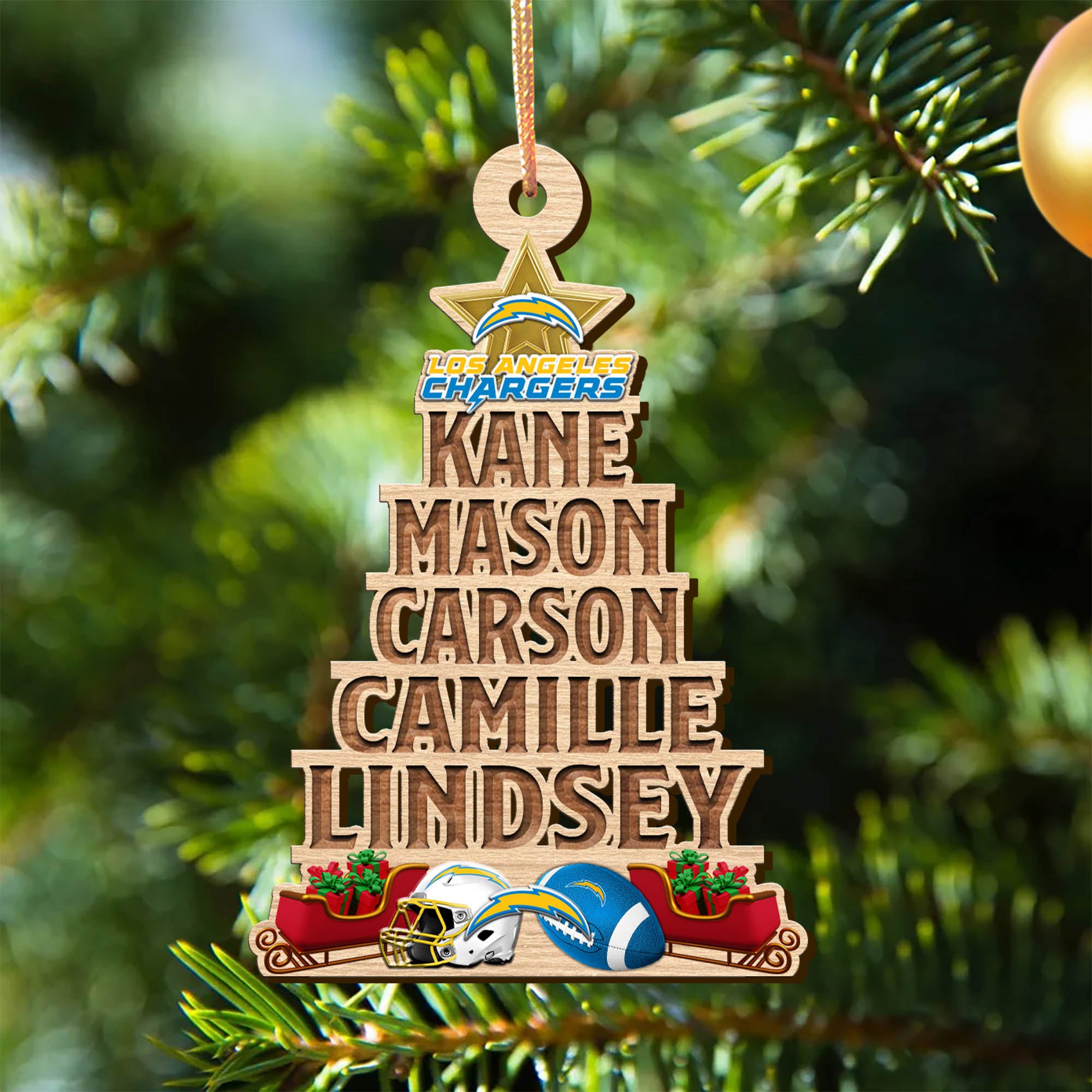 Los Angeles Chargers Wooden Ornament 2024 Version Personalized Family Members Names, Christmas Tree Ornament, Christmas Gifts For Sport Lovers ETHY-51906