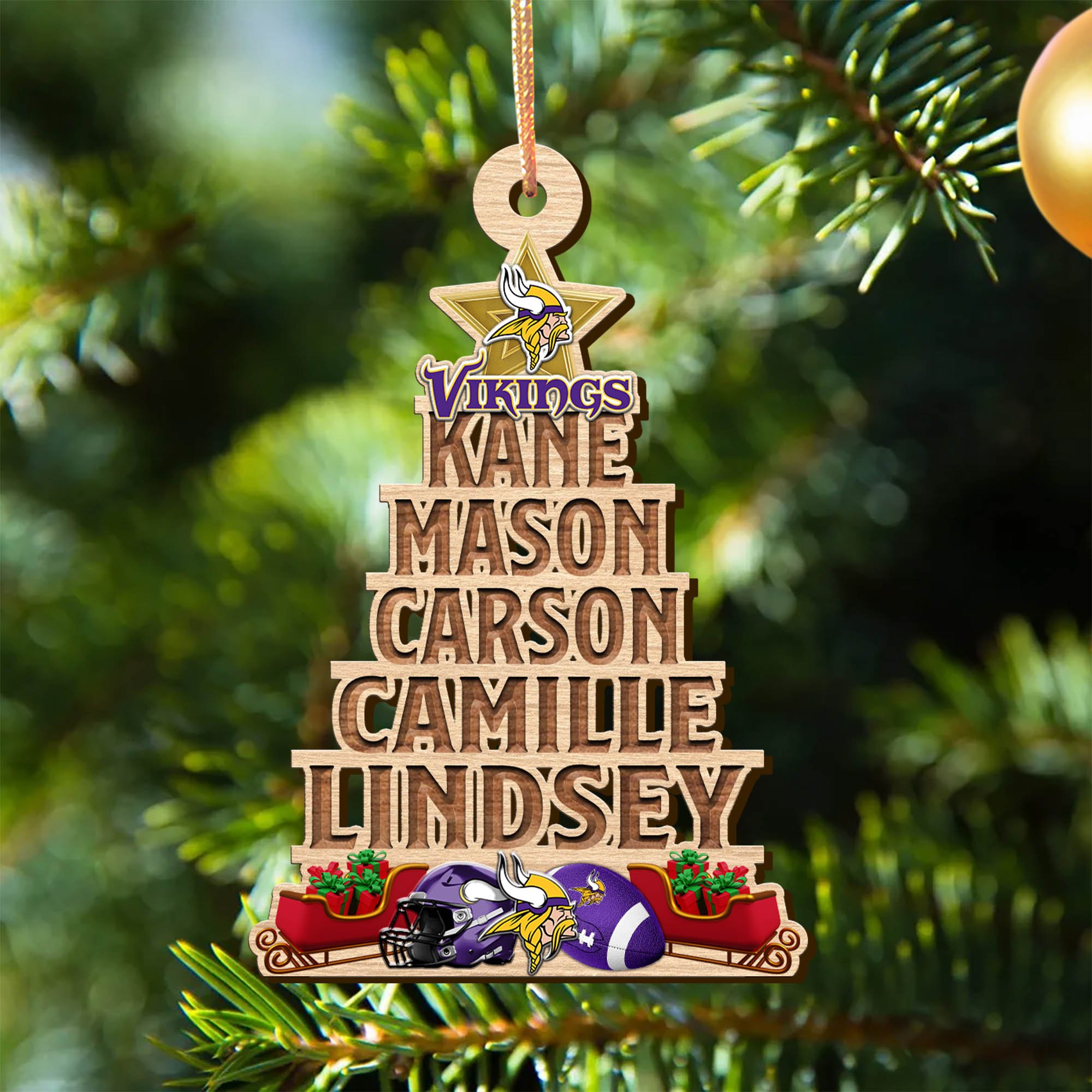 Minnesota Vikings Wooden Ornament 2024 Version Personalized Family Members Names, Christmas Tree Ornament, Christmas Gifts For Sport Lovers ETHY-51906