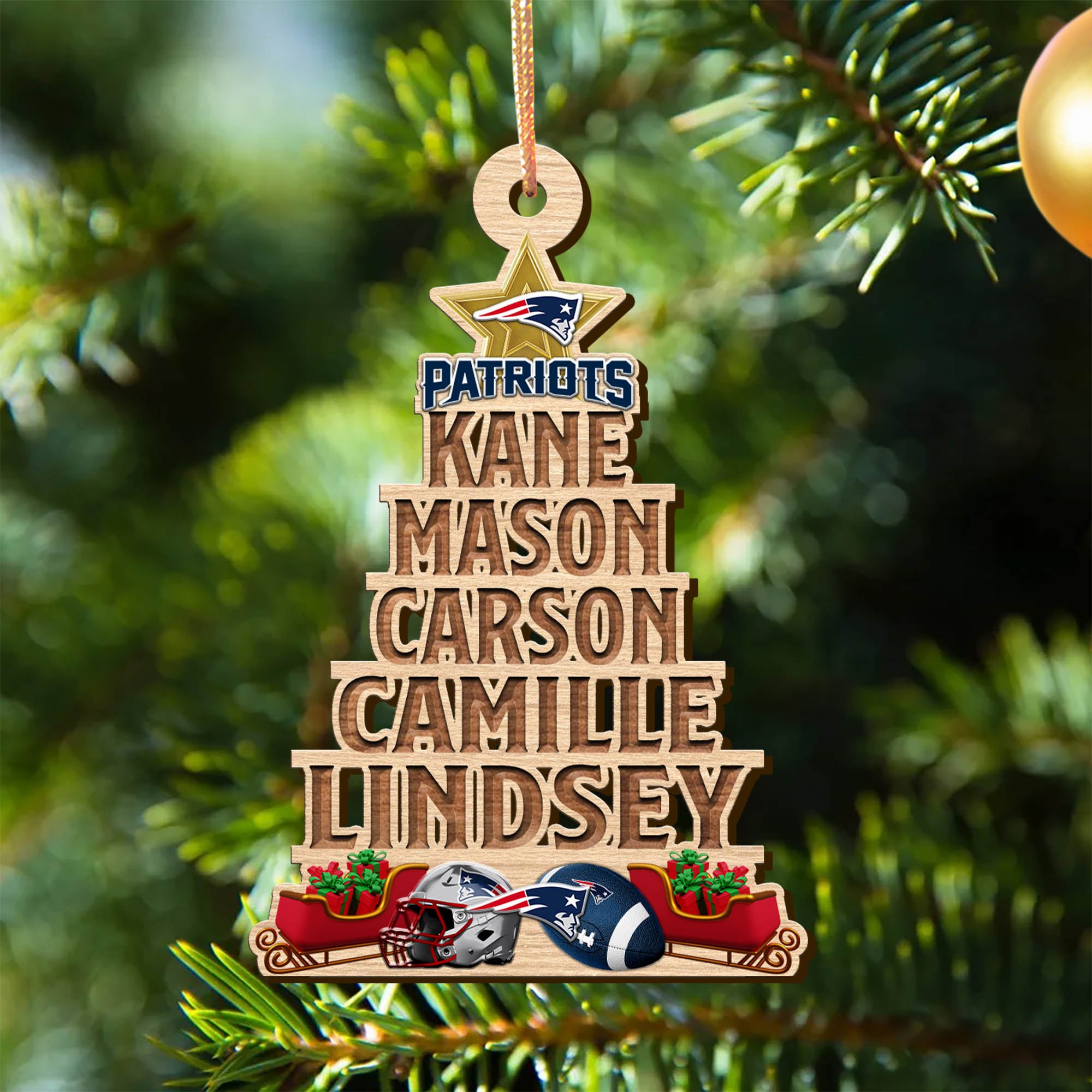 New England Patriots Wooden Ornament 2024 Version Personalized Family Members Names, Christmas Tree Ornament, Christmas Gifts For Sport Lovers ETHY-51906