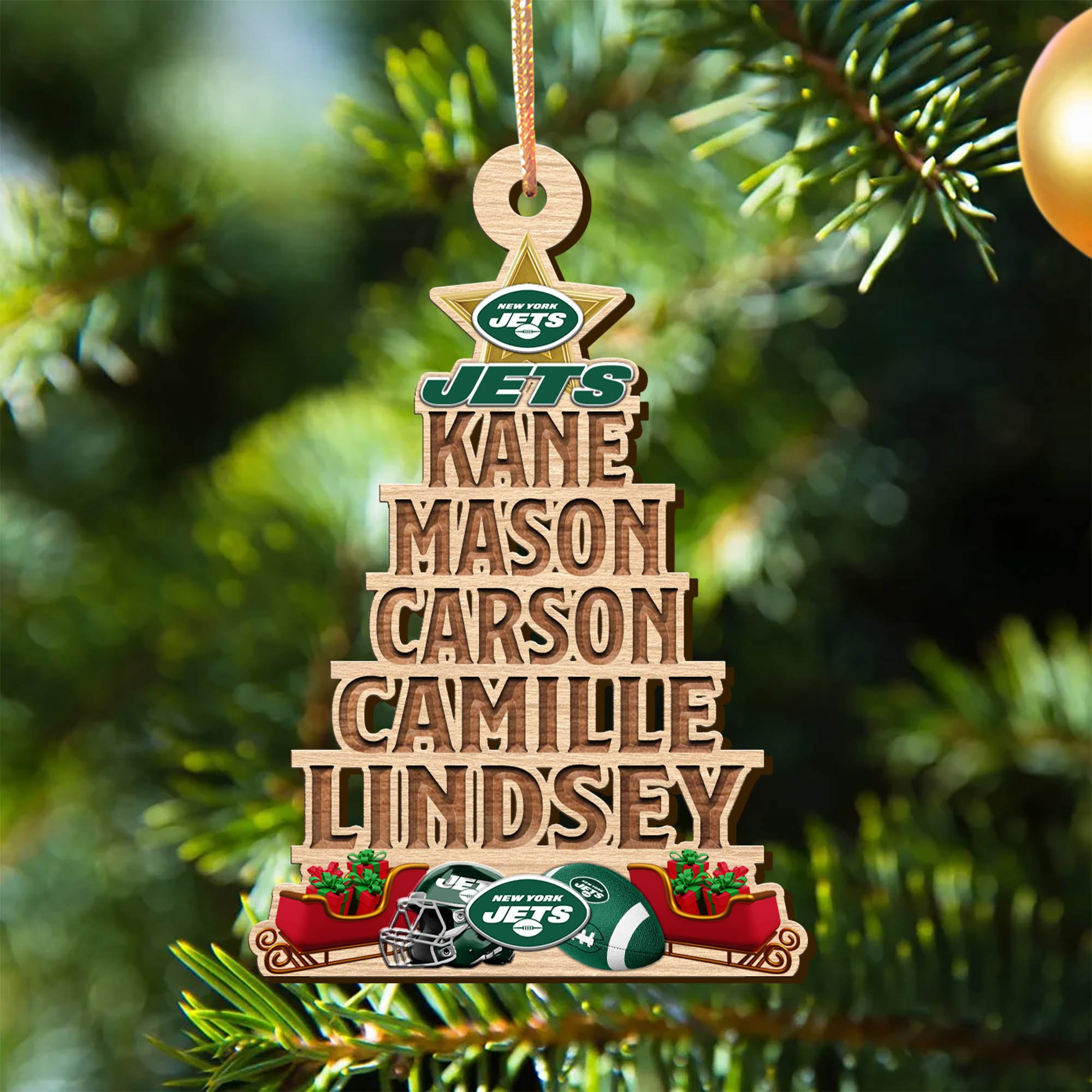 New York Jets Wooden Ornament 2024 Version Personalized Family Members Names, Christmas Tree Ornament, Christmas Gifts For Sport Lovers ETHY-51906