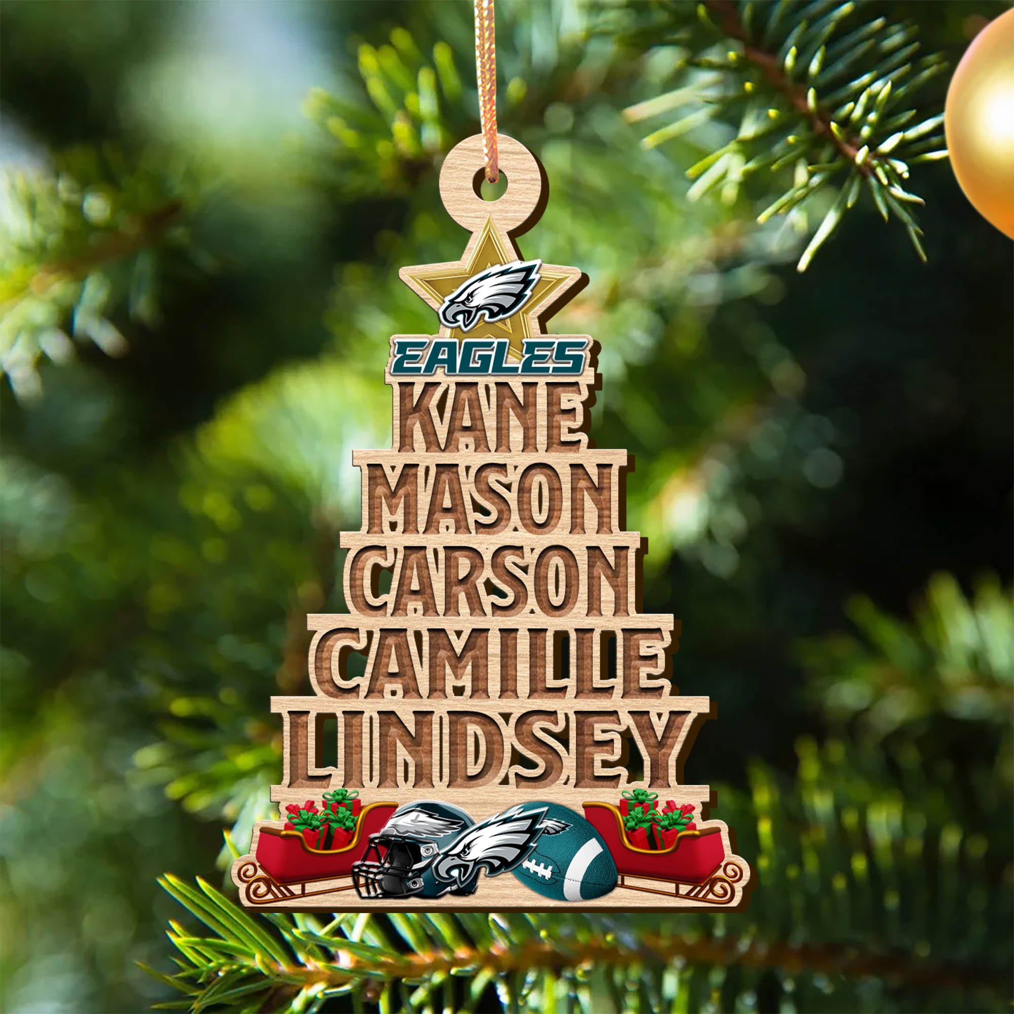 Philadelphia Eagles Wooden Ornament 2024 Version Personalized Family Members Names, Christmas Tree Ornament, Christmas Gifts For Sport Lovers ETHY-51906