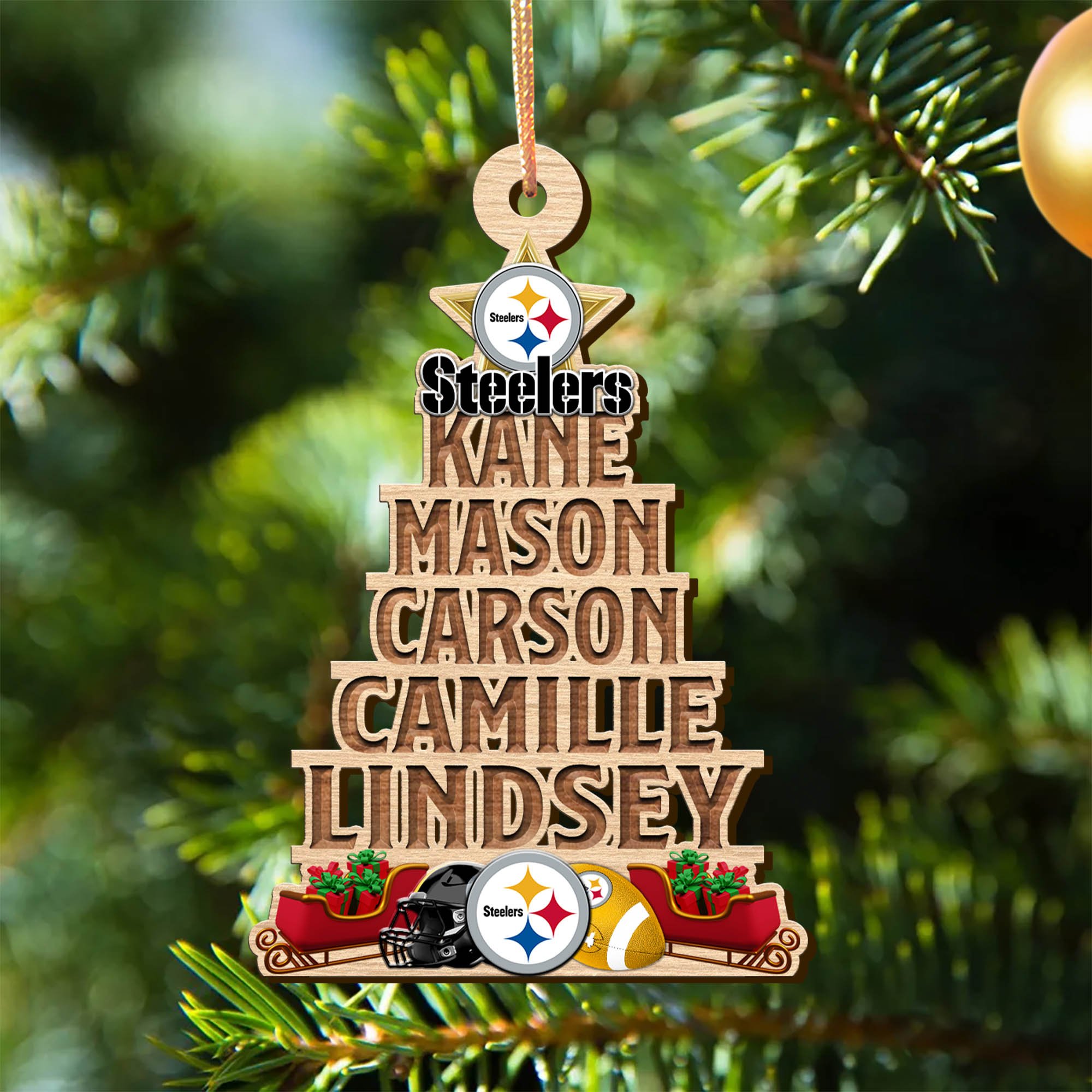 Pittsburgh Steelers Wooden Ornament 2024 Version Personalized Family Members Names, Christmas Tree Ornament, Christmas Gifts For Sport Lovers ETHY-51906