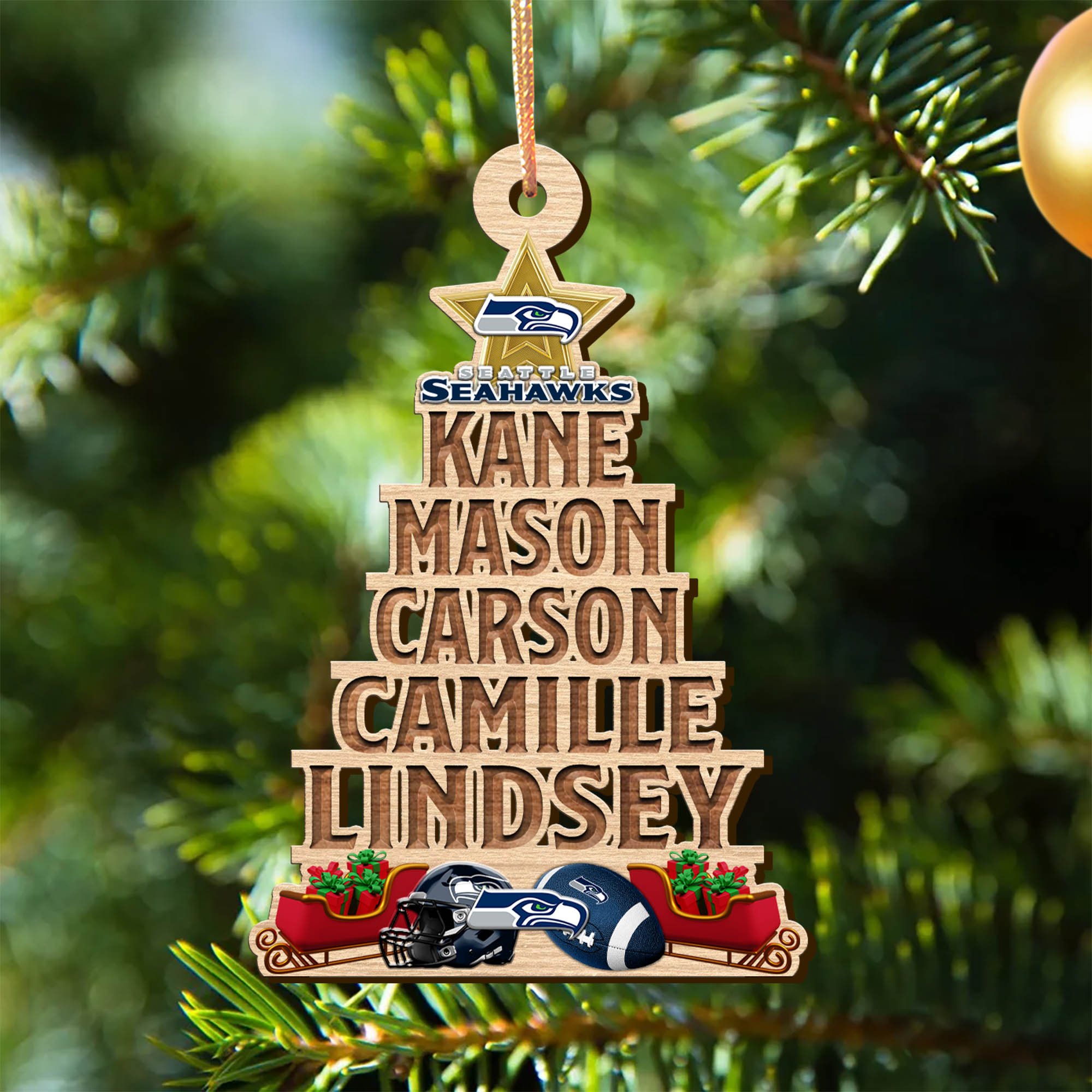 Seattle Seahawks Wooden Ornament 2024 Version Personalized Family Members Names, Christmas Tree Ornament, Christmas Gifts For Sport Lovers ETHY-51906