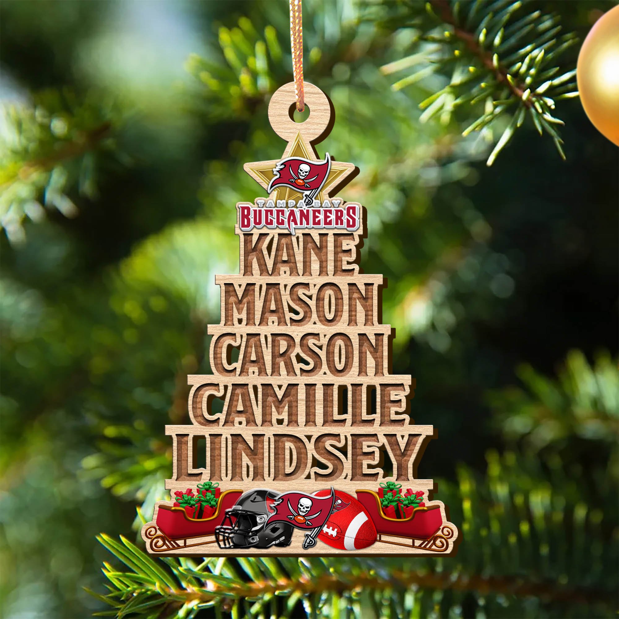 Tampa Bay Buccaneers Wooden Ornament 2024 Version Personalized Family Members Names, Christmas Tree Ornament, Christmas Gifts For Sport Lovers ETHY-51906
