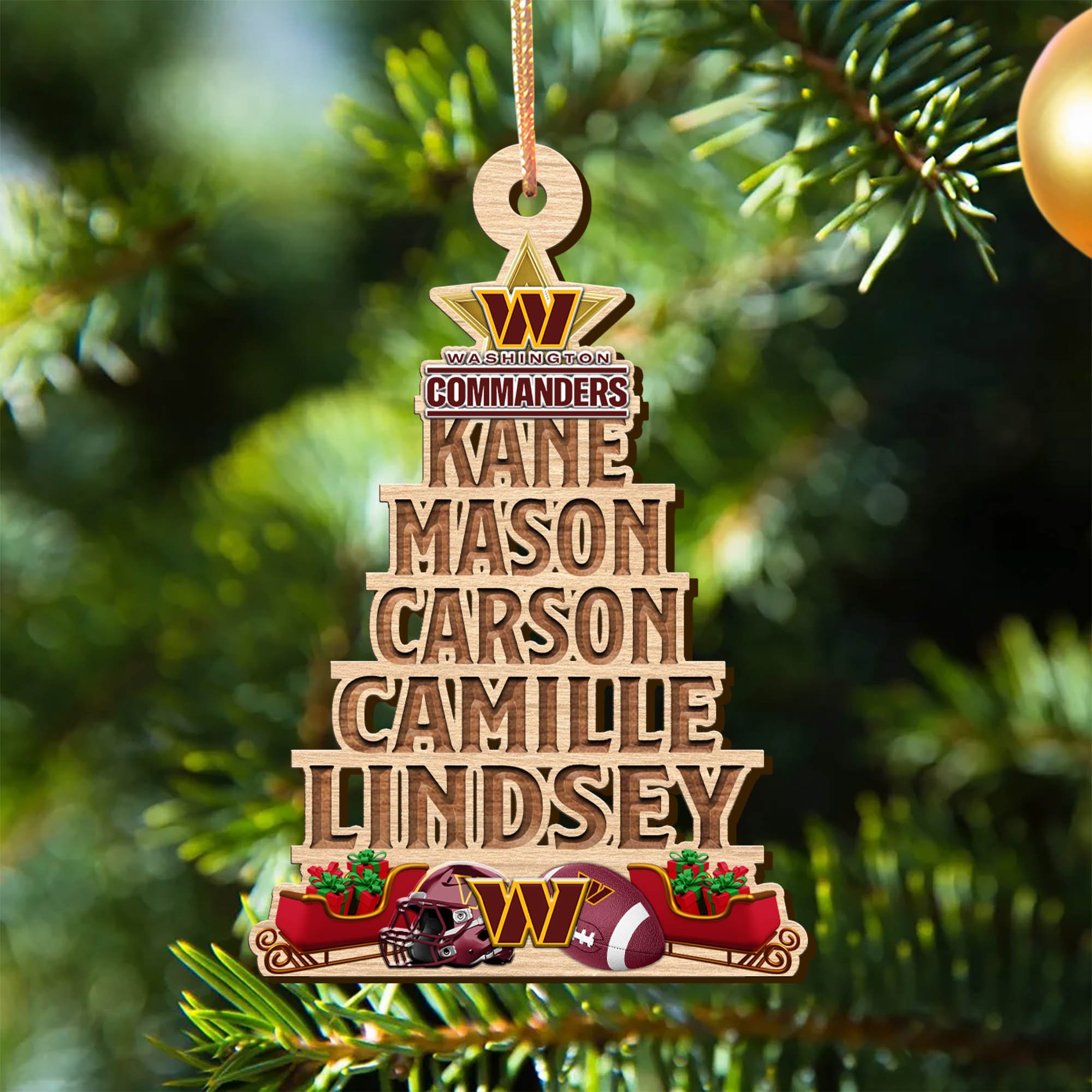 Washington Commanders Wooden Ornament 2024 Version Personalized Family Members Names, Christmas Tree Ornament, Christmas Gifts For Sport Lovers ETHY-51906