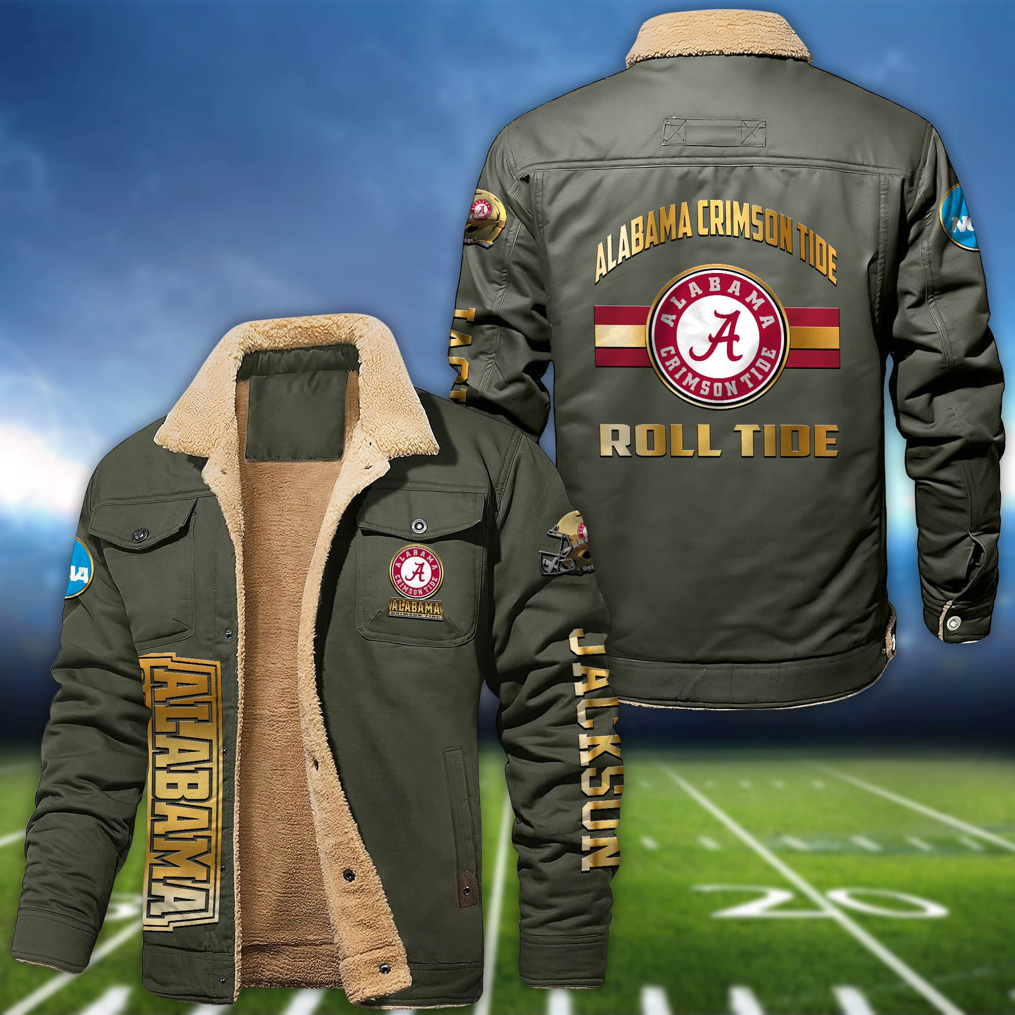 Alternative view of Alabama Crimson Tide 2D Fleece Bomber Jacket 2024 Version Personalized Your Name, Sport Jackets, Gifts For Sport Fans ETHY-62794