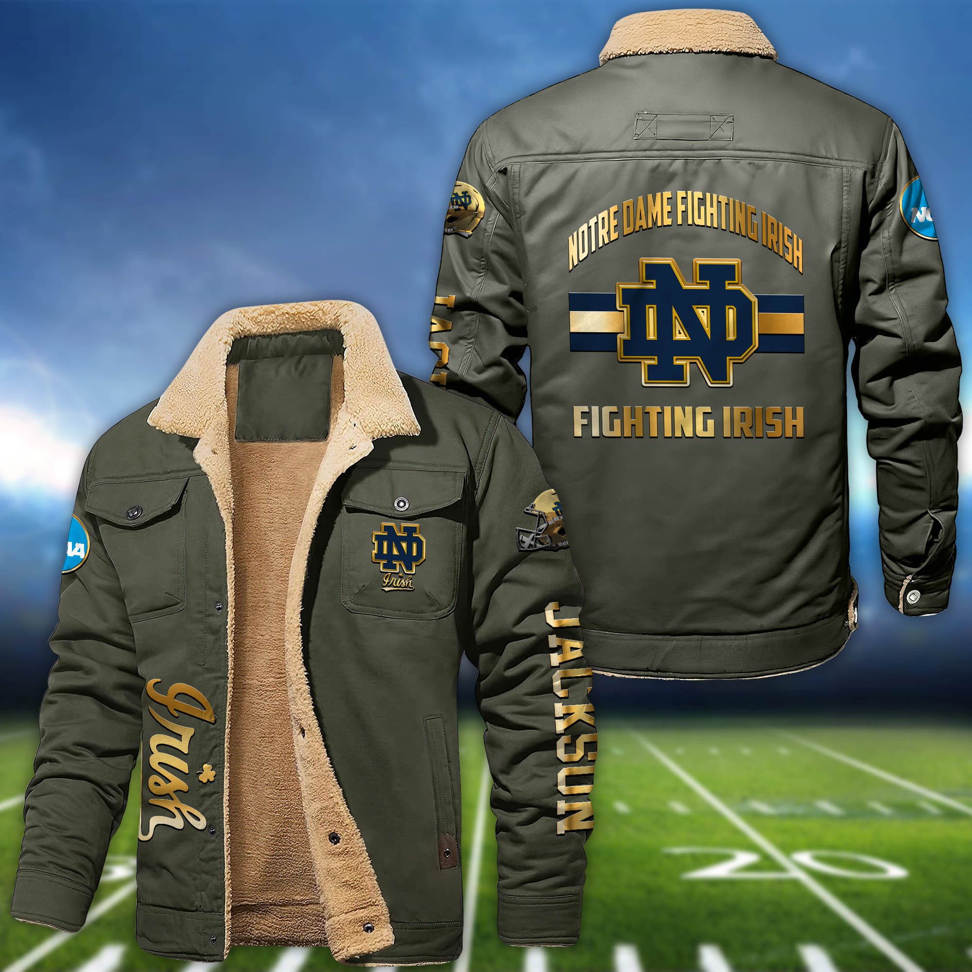 Alternative view of Notre Dame Fighting Irish 2D Fleece Bomber Jacket 2024 Version Personalized Your Name, Sport Jackets, Gifts For Sport Fans ETHY-62794