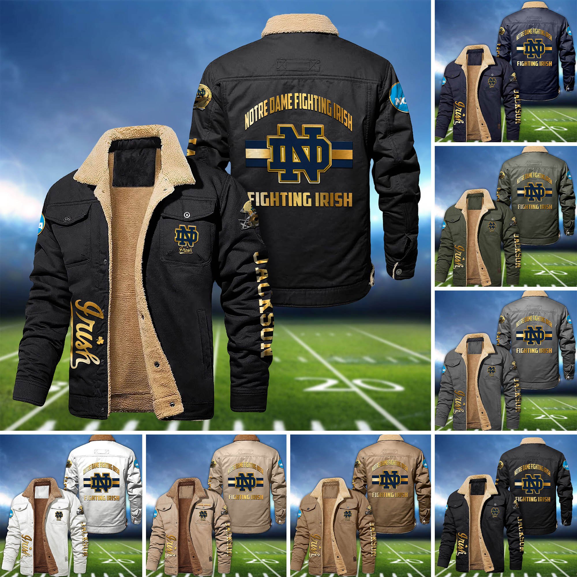 Notre Dame Fighting Irish 2D Fleece Bomber Jacket 2024 Version Personalized Your Name, Sport Jackets, Gifts For Sport Fans ETHY-62794