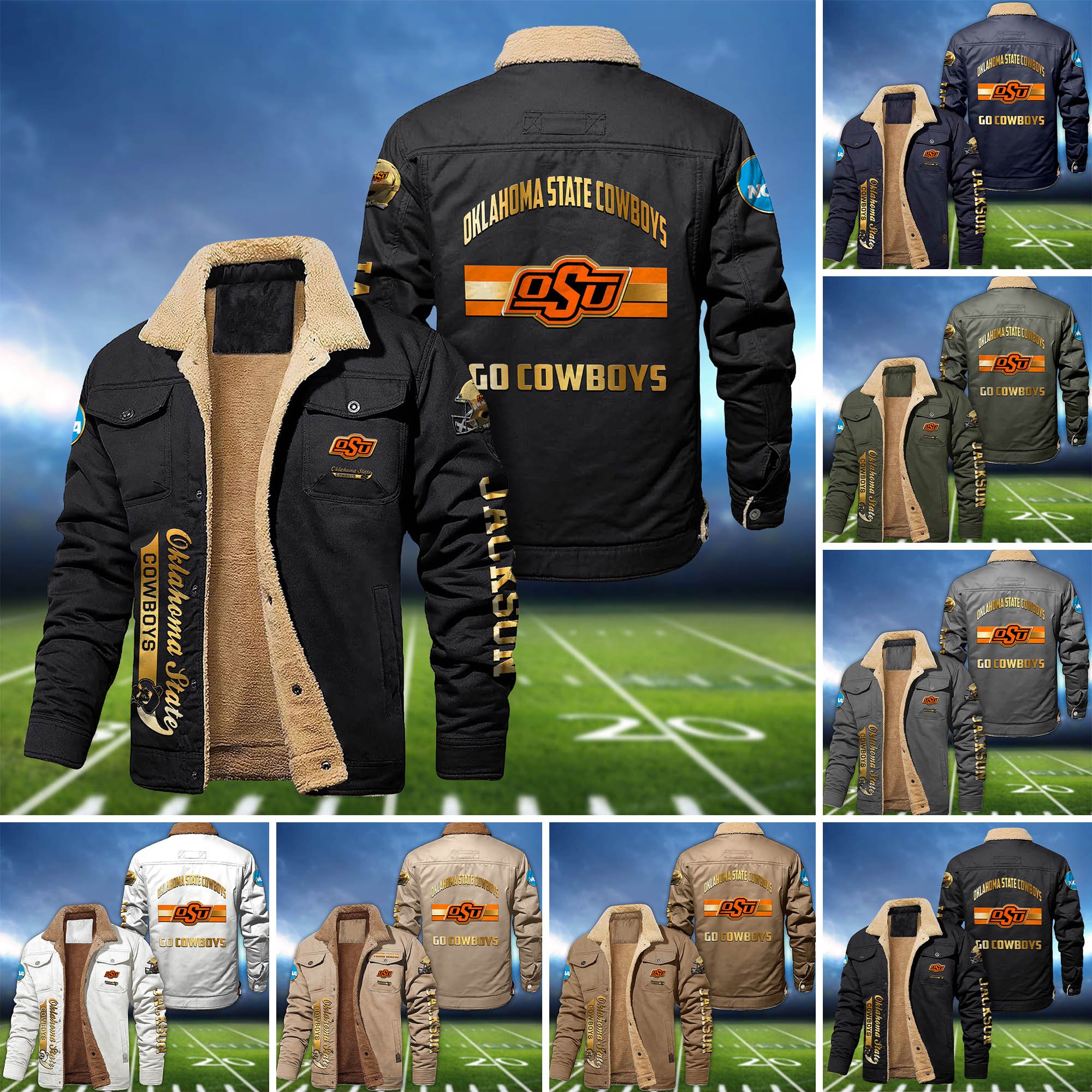 Oklahoma State Cowboys 2D Fleece Bomber Jacket 2024 Version Personalized Your Name, Sport Jackets, Gifts For Sport Fans ETHY-62794