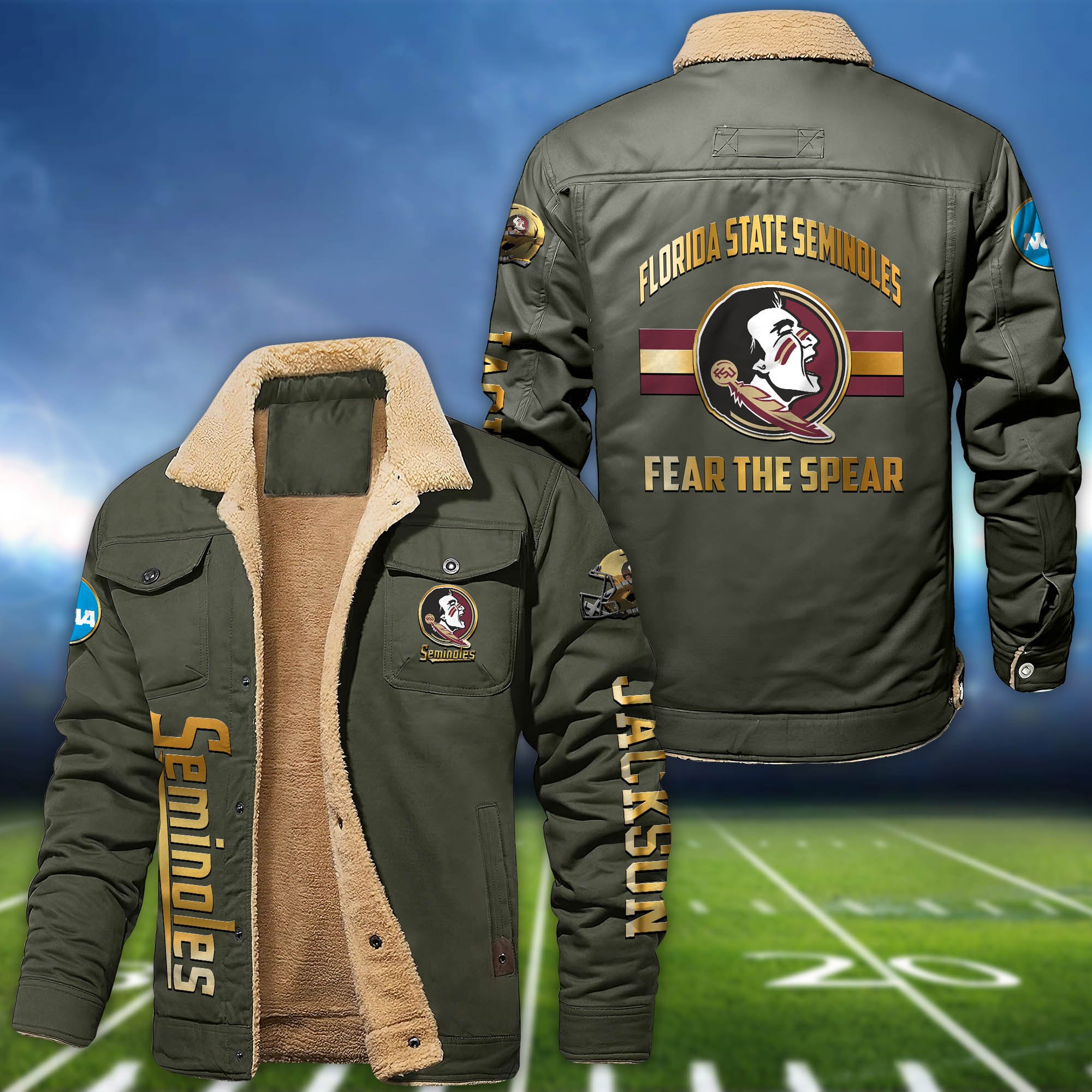 Alternative view of Florida State Seminoles 2D Fleece Bomber Jacket 2024 Version Personalized Your Name, Sport Jackets, Gifts For Sport Fans ETHY-62794