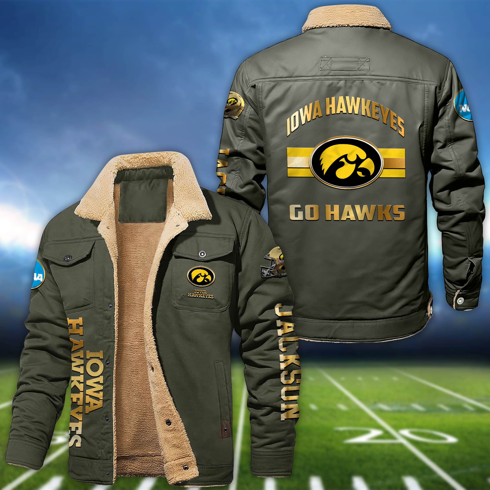 Alternative view of Iowa Hawkeyes 2D Fleece Bomber Jacket 2024 Version Personalized Your Name, Sport Jackets, Gifts For Sport Fans ETHY-62794