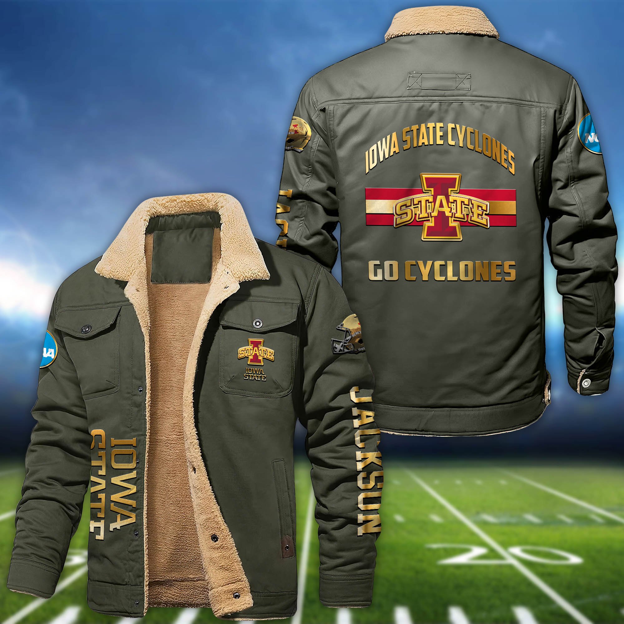 Alternative view of Iowa State Cyclones 2D Fleece Bomber Jacket 2024 Version Personalized Your Name, Sport Jackets, Gifts For Sport Fans ETHY-62794