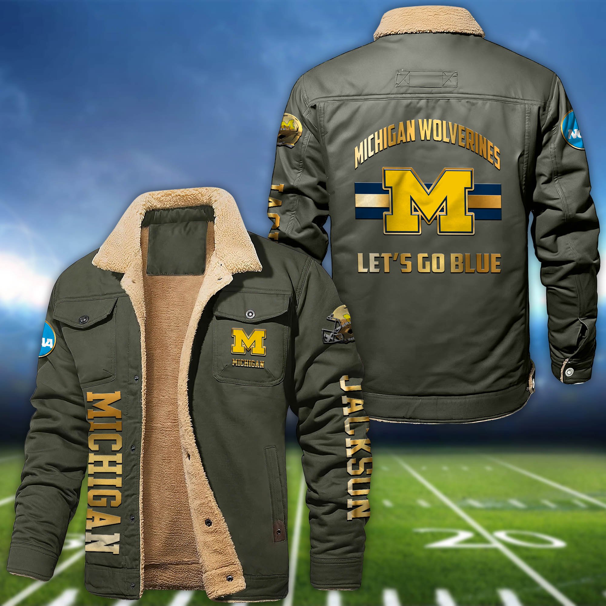 Alternative view of Michigan Wolverines 2D Fleece Bomber Jacket 2024 Version Personalized Your Name, Sport Jackets, Gifts For Sport Fans ETHY-62794