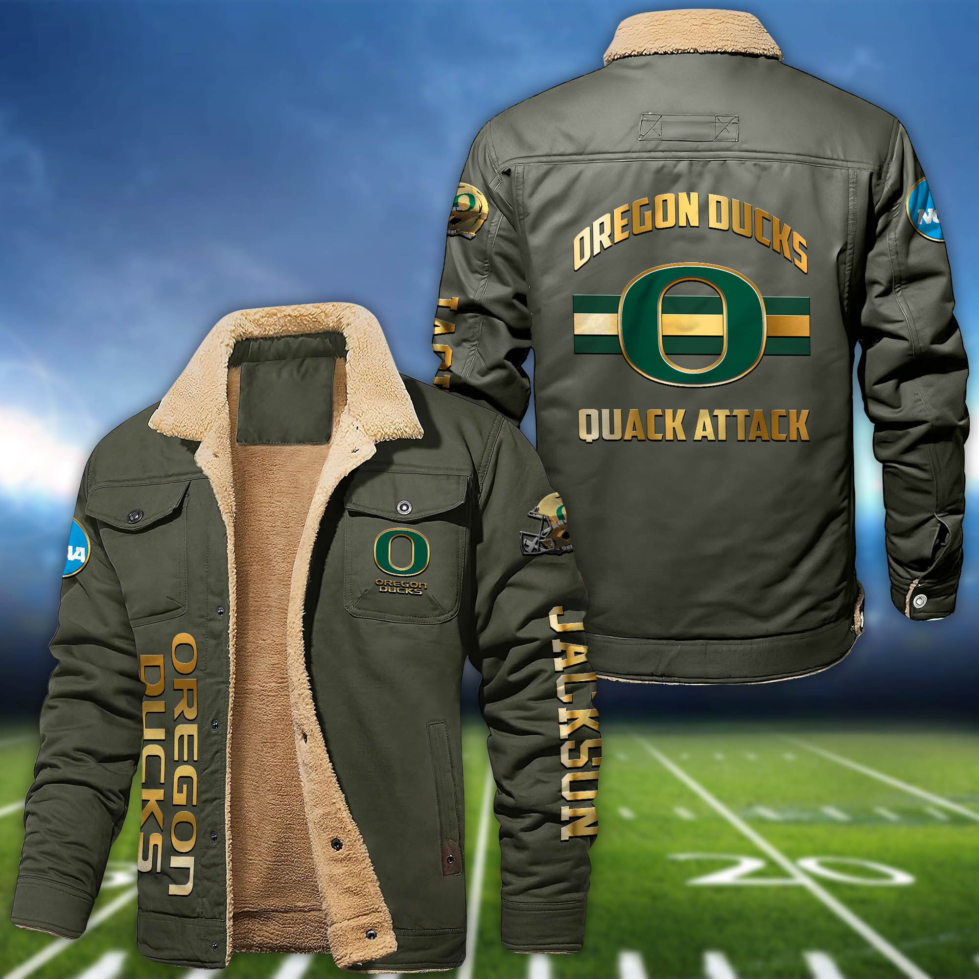 Alternative view of Oregon Ducks 2D Fleece Bomber Jacket 2024 Version Personalized Your Name, Sport Jackets, Gifts For Sport Fans ETHY-62794