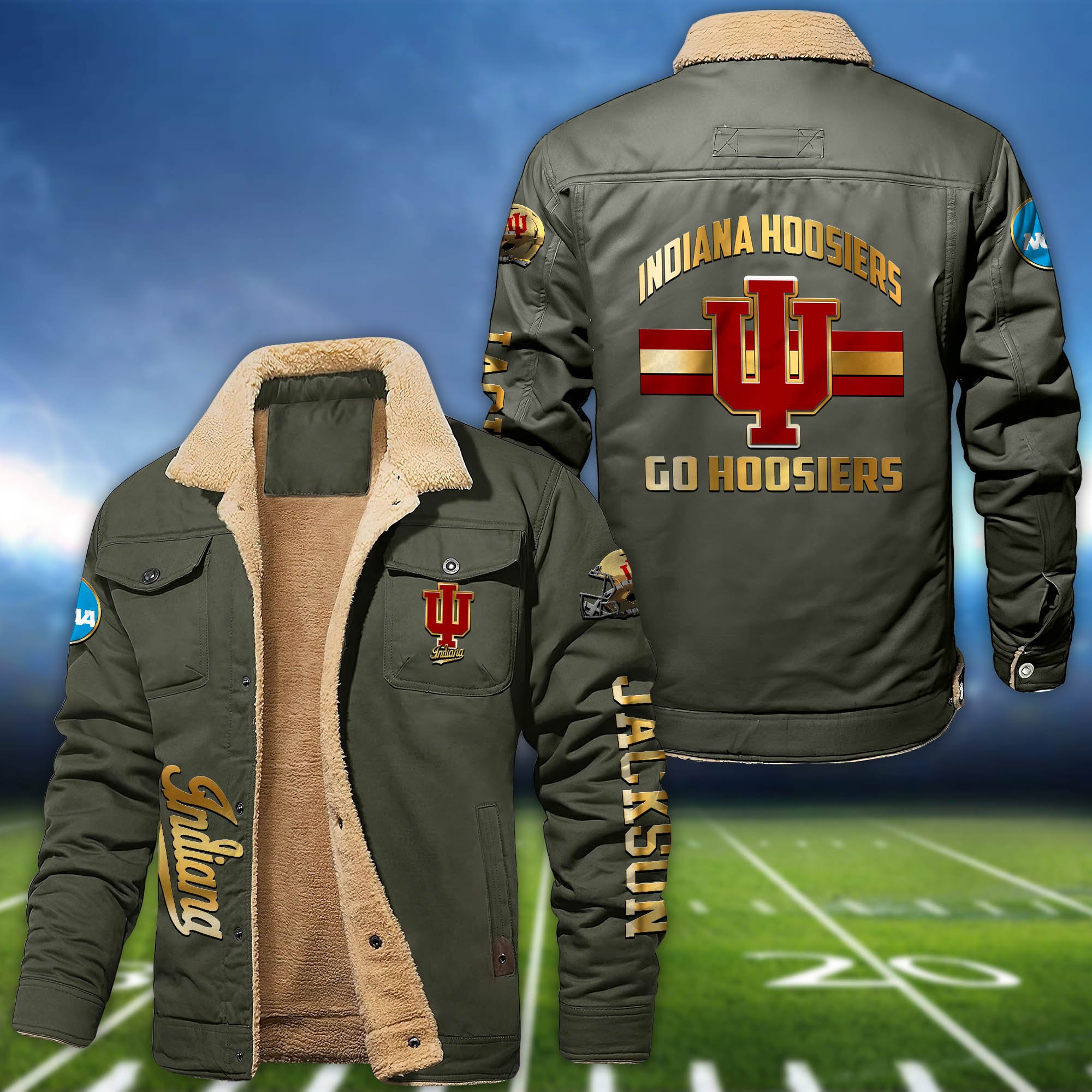 Alternative view of Indiana Hoosiers 2D Fleece Bomber Jacket 2024 Version Personalized Your Name, Sport Jackets, Gifts For Sport Fans ETHY-62794