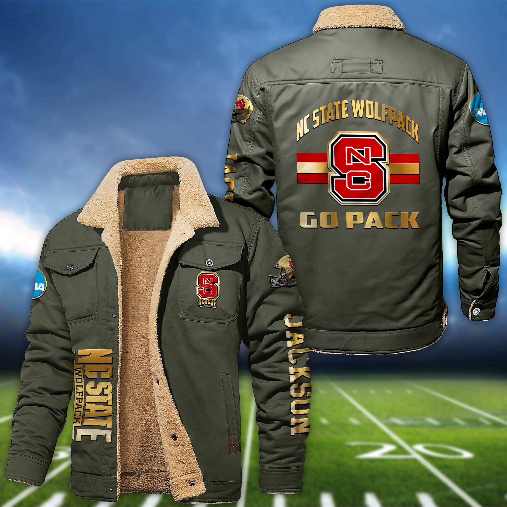 Alternative view of NC State Wolfpack 2D Fleece Bomber Jacket 2024 Version Personalized Your Name, Sport Jackets, Gifts For Sport Fans ETHY-62794