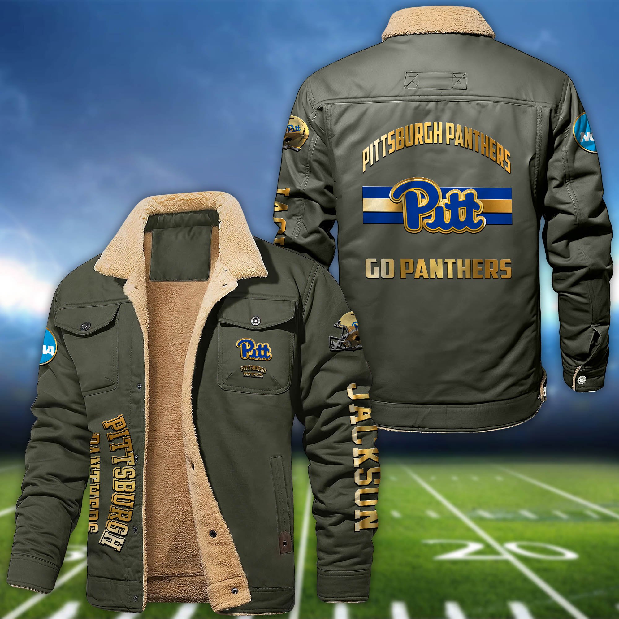 Alternative view of Pittsburgh Panthers 2D Fleece Bomber Jacket 2024 Version Personalized Your Name, Sport Jackets, Gifts For Sport Fans ETHY-62794