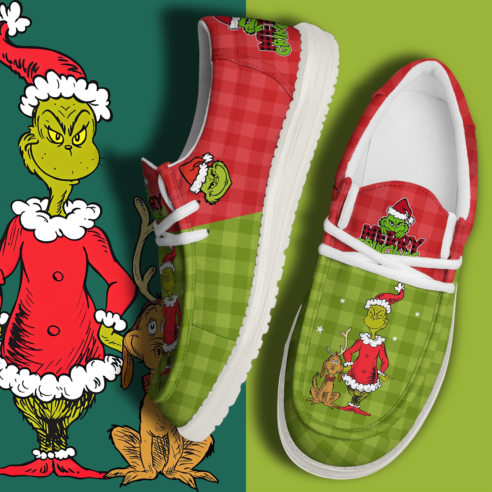 The Grinch Christmas Canvas Loafer Shoes, Grinch Xmas Shoes For Women Men, Christmas Gifts ETRG-62611