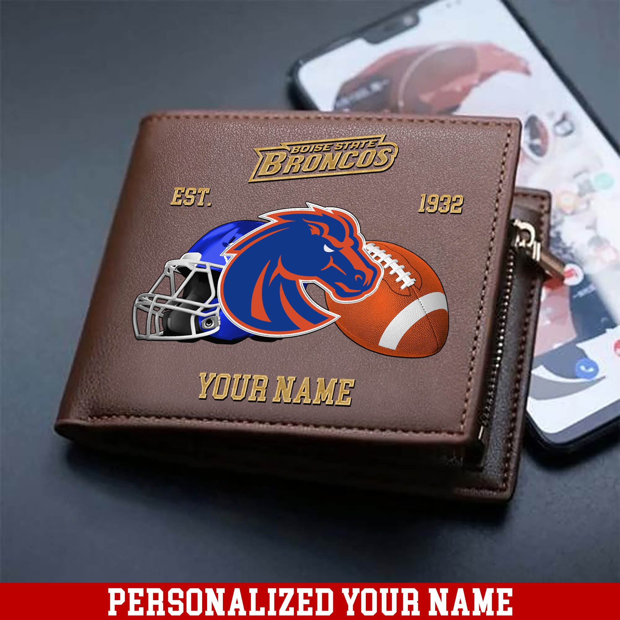 Boise State Broncos Men Wallet 2024 Version Personalized Your Name, Football Men Wallet For Fans, Gift For Football Lovers ETHY-54889