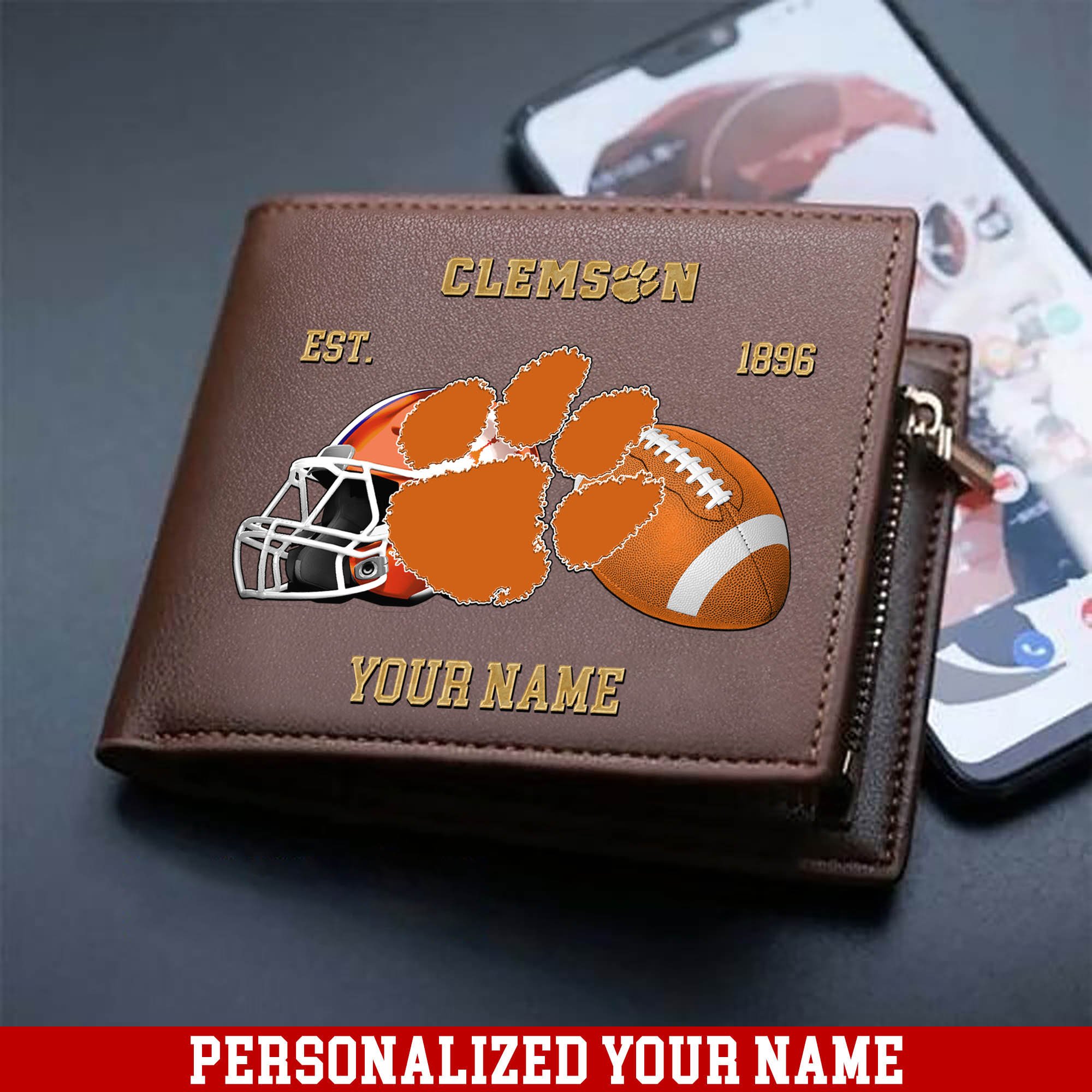 Clemson Tigers Men Wallet 2024 Version Personalized Your Name, Football Men Wallet For Fans, Gift For Football Lovers ETHY-54889