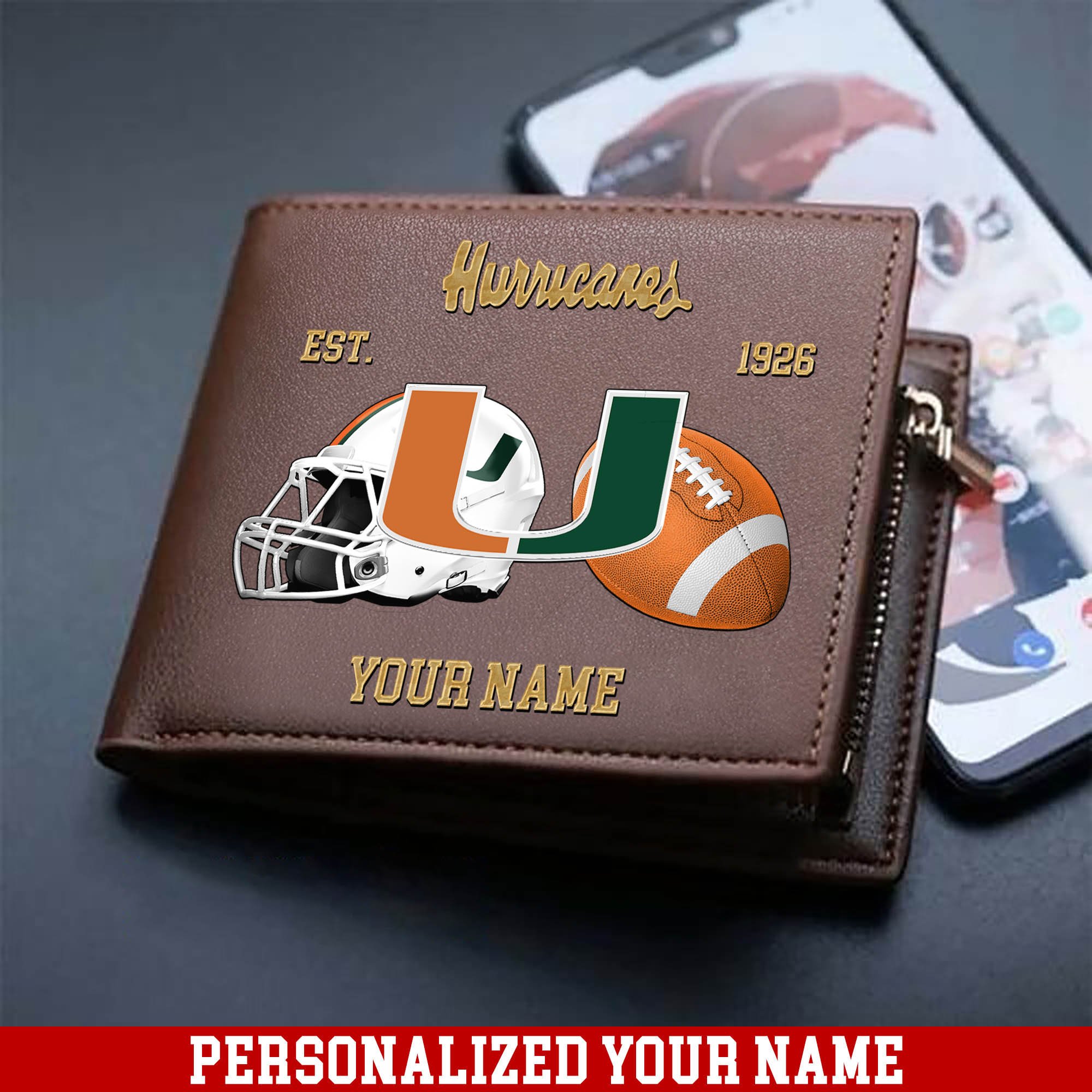 Miami Hurricanes Men Wallet 2024 Version Personalized Your Name, Football Men Wallet For Fans, Gift For Football Lovers ETHY-54889