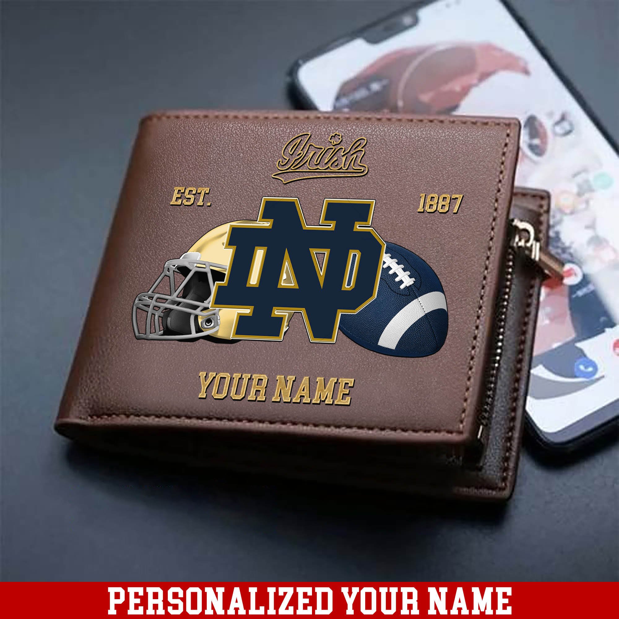 Notre Dame Fighting Irish Men Wallet 2024 Version Personalized Your Name, Football Men Wallet For Fans, Gift For Football Lovers ETHY-54889