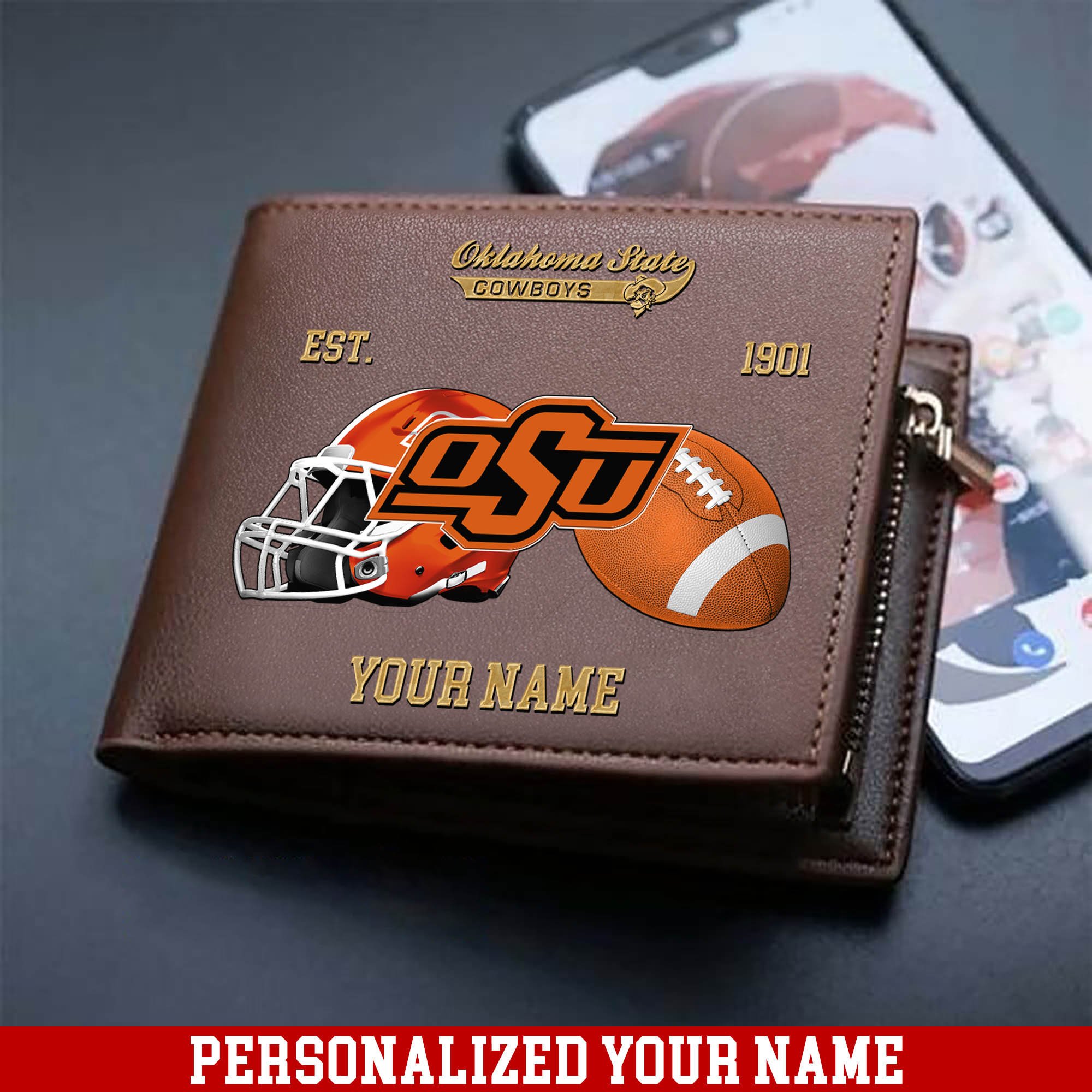 Oklahoma State Cowboys Men Wallet 2024 Version Personalized Your Name, Football Men Wallet For Fans, Gift For Football Lovers ETHY-54889
