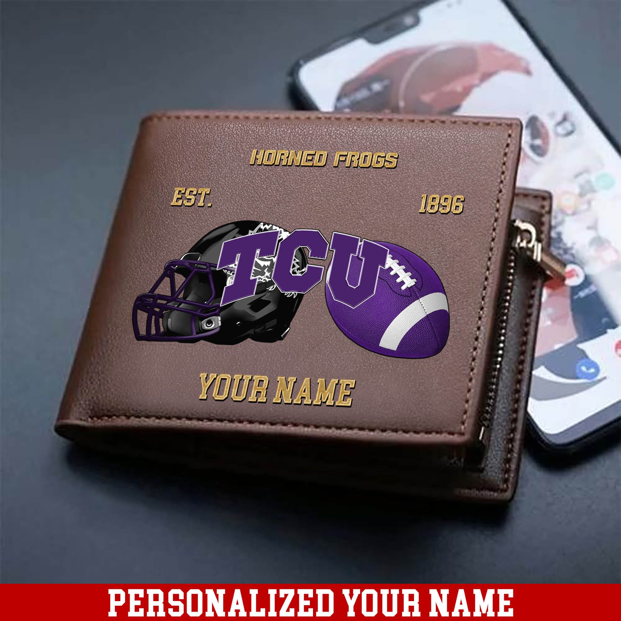TCU Horned Frogs Men Wallet 2024 Version Personalized Your Name, Football Men Wallet For Fans, Gift For Football Lovers ETHY-54889