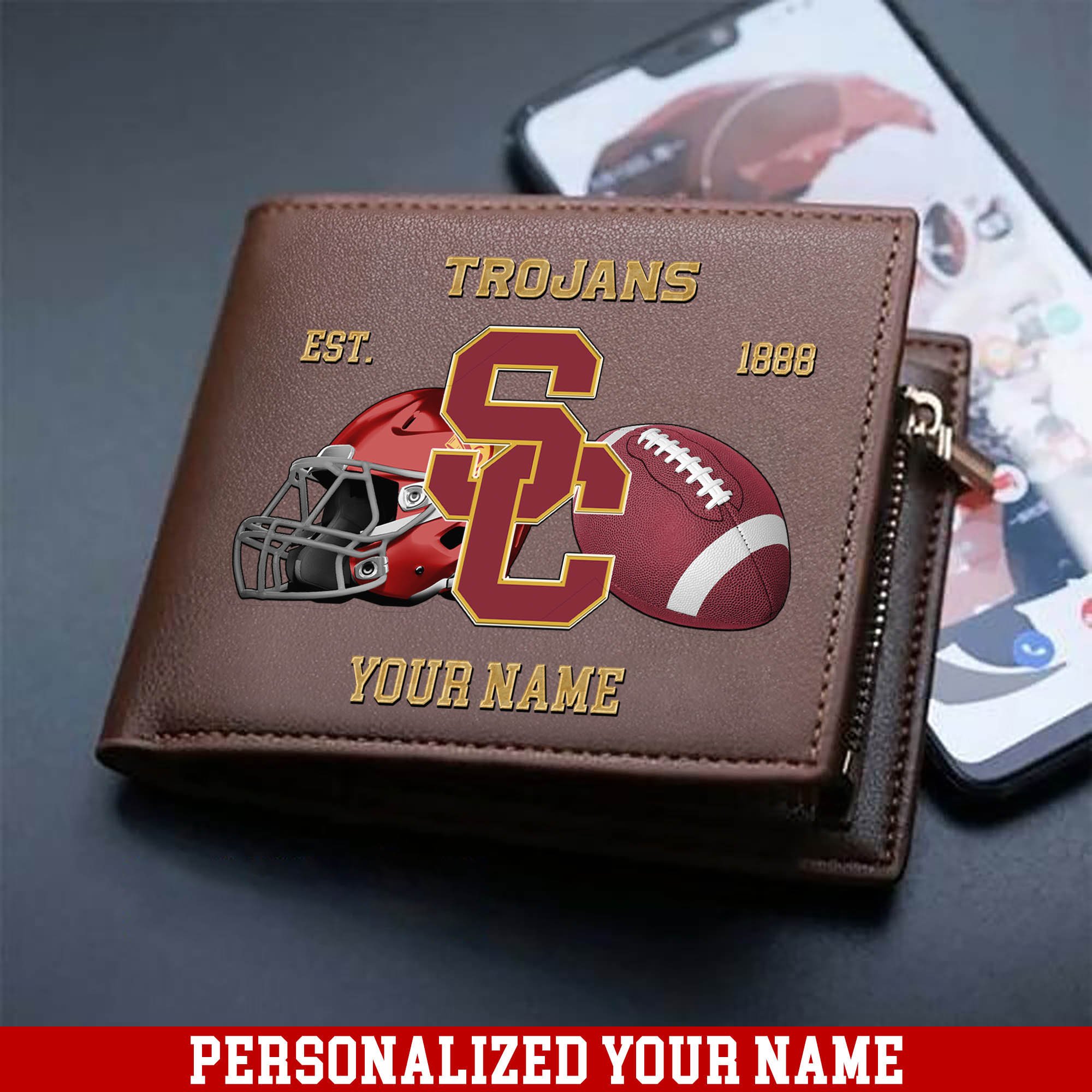 USC Trojans Men Wallet 2024 Version Personalized Your Name, Football Men Wallet For Fans, Gift For Football Lovers ETHY-54889