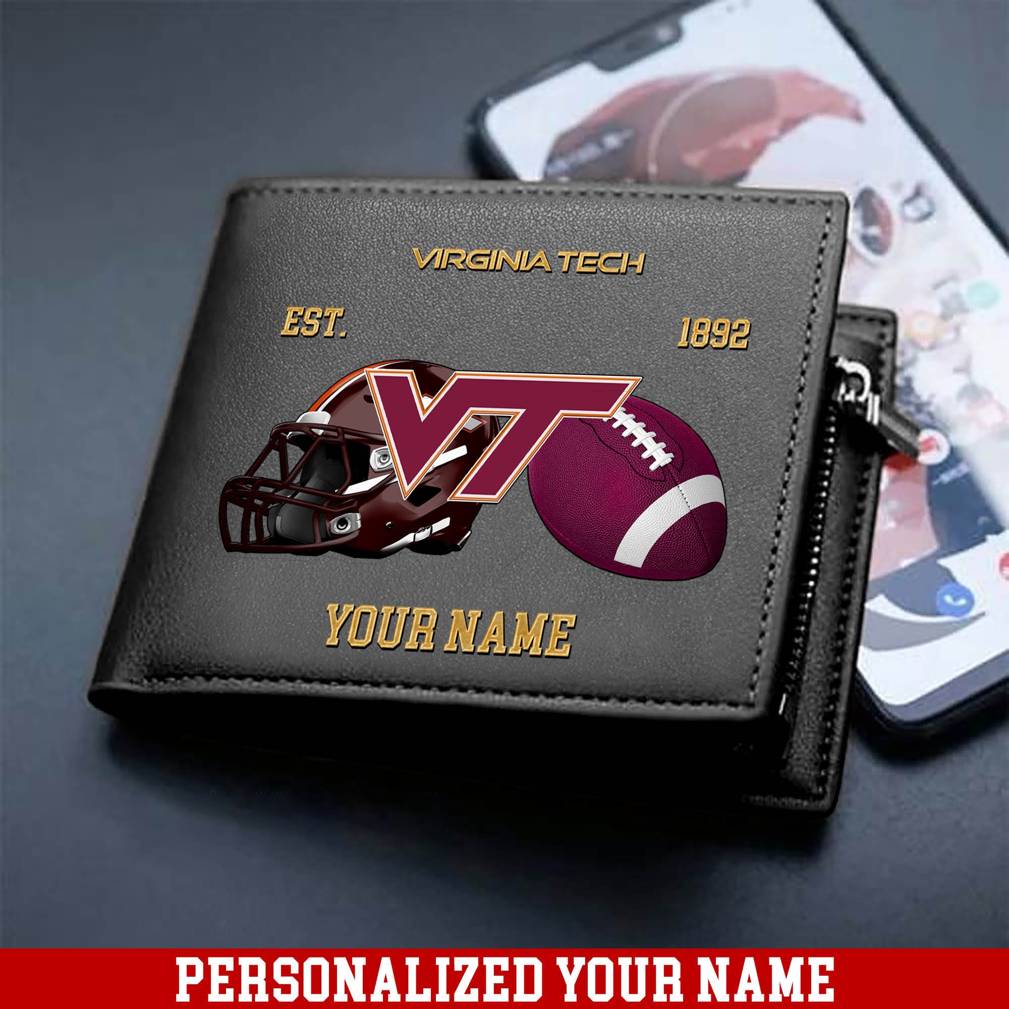 Alternative view of Virginia Tech Hokies Men Wallet 2024 Version Personalized Your Name, Football Men Wallet For Fans, Gift For Football Lovers ETHY-54889