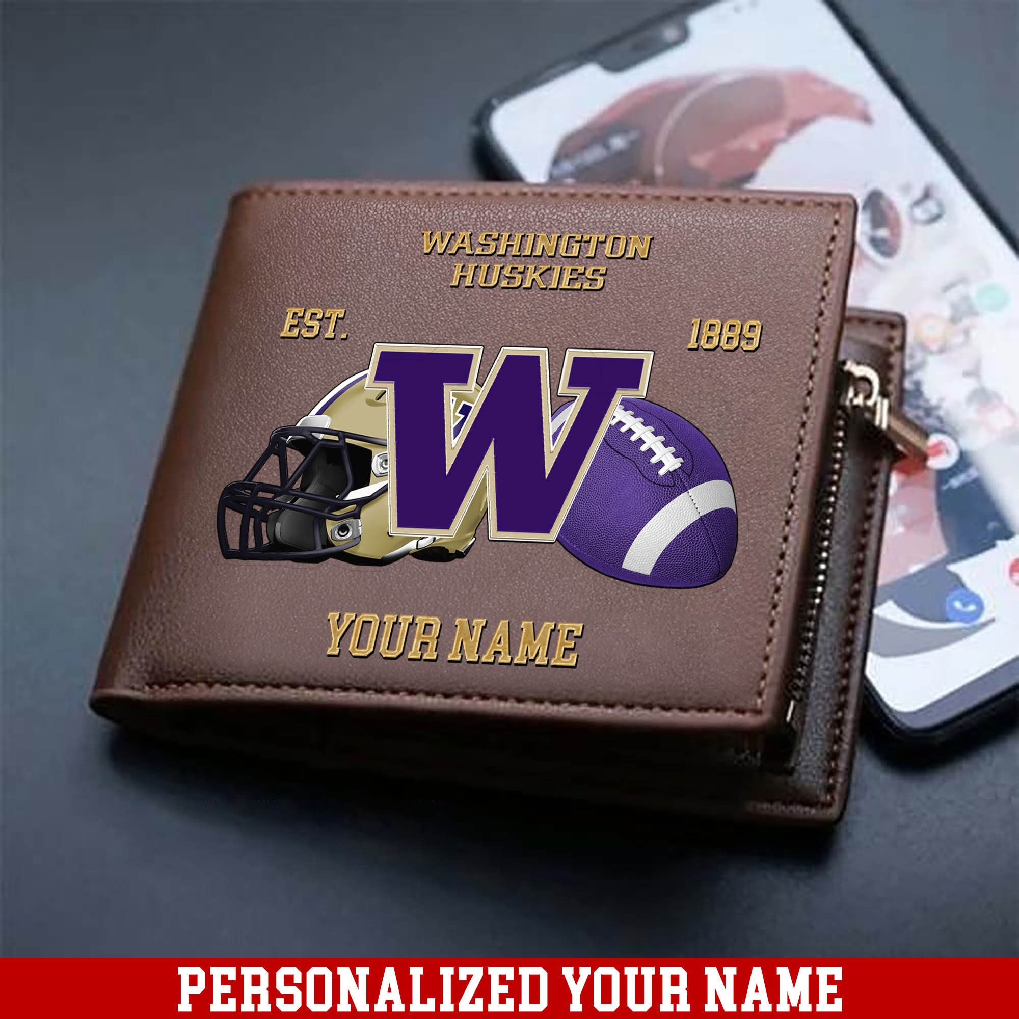 Washington Huskies Men Wallet 2024 Version Personalized Your Name, Football Men Wallet For Fans, Gift For Football Lovers ETHY-54889