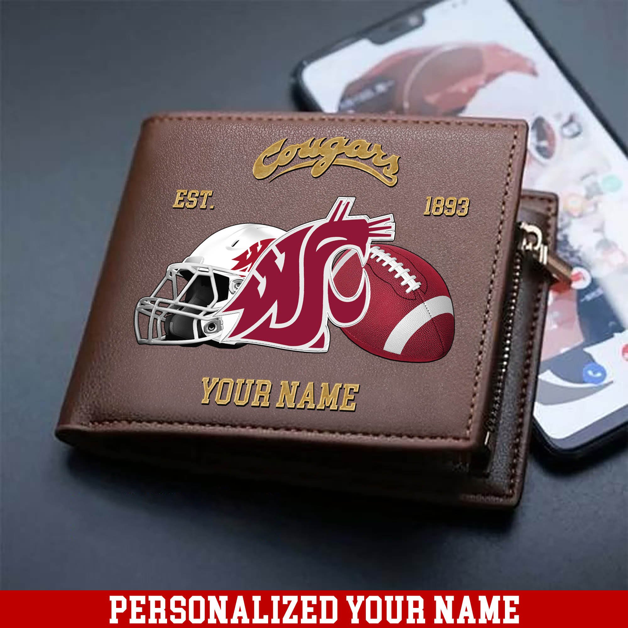 Washington State Cougars Men Wallet 2024 Version Personalized Your Name, Football Men Wallet For Fans, Gift For Football Lovers ETHY-54889