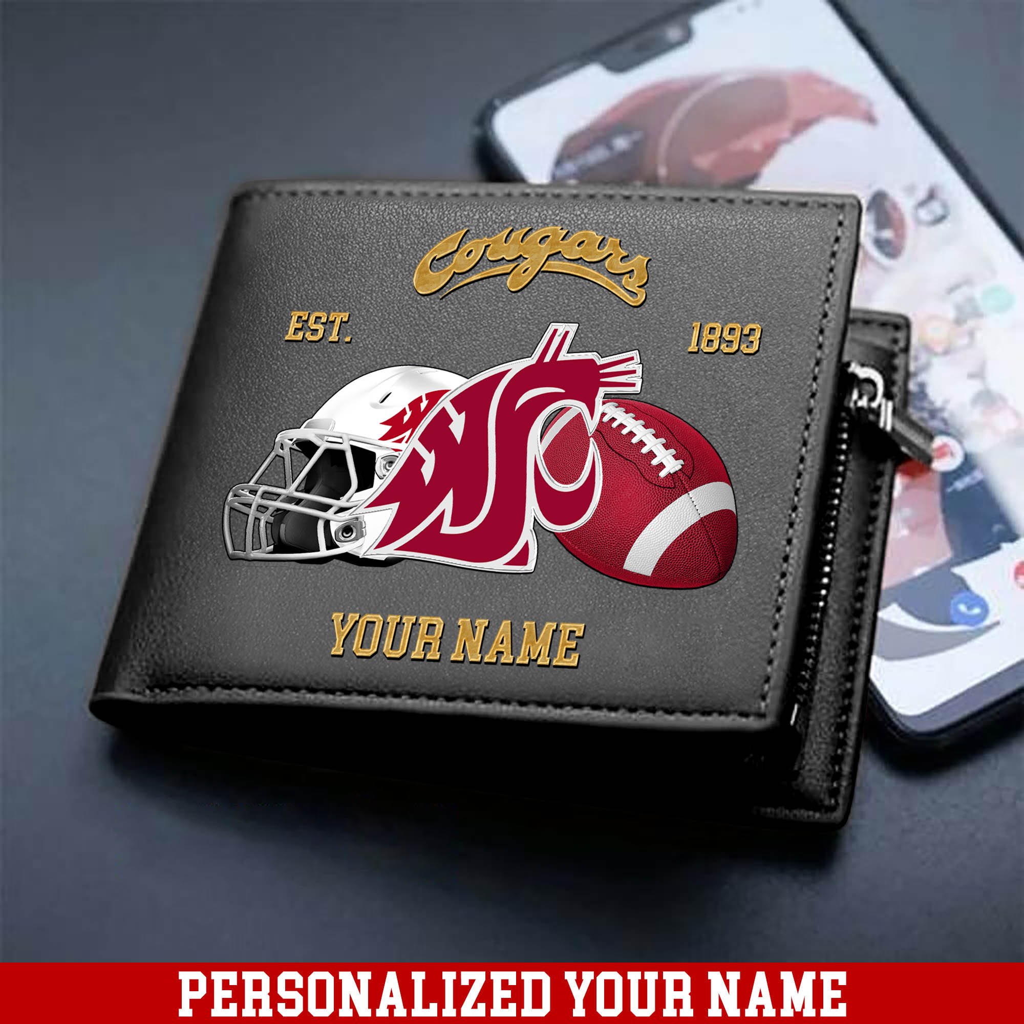 Alternative view of Washington State Cougars Men Wallet 2024 Version Personalized Your Name, Football Men Wallet For Fans, Gift For Football Lovers ETHY-54889