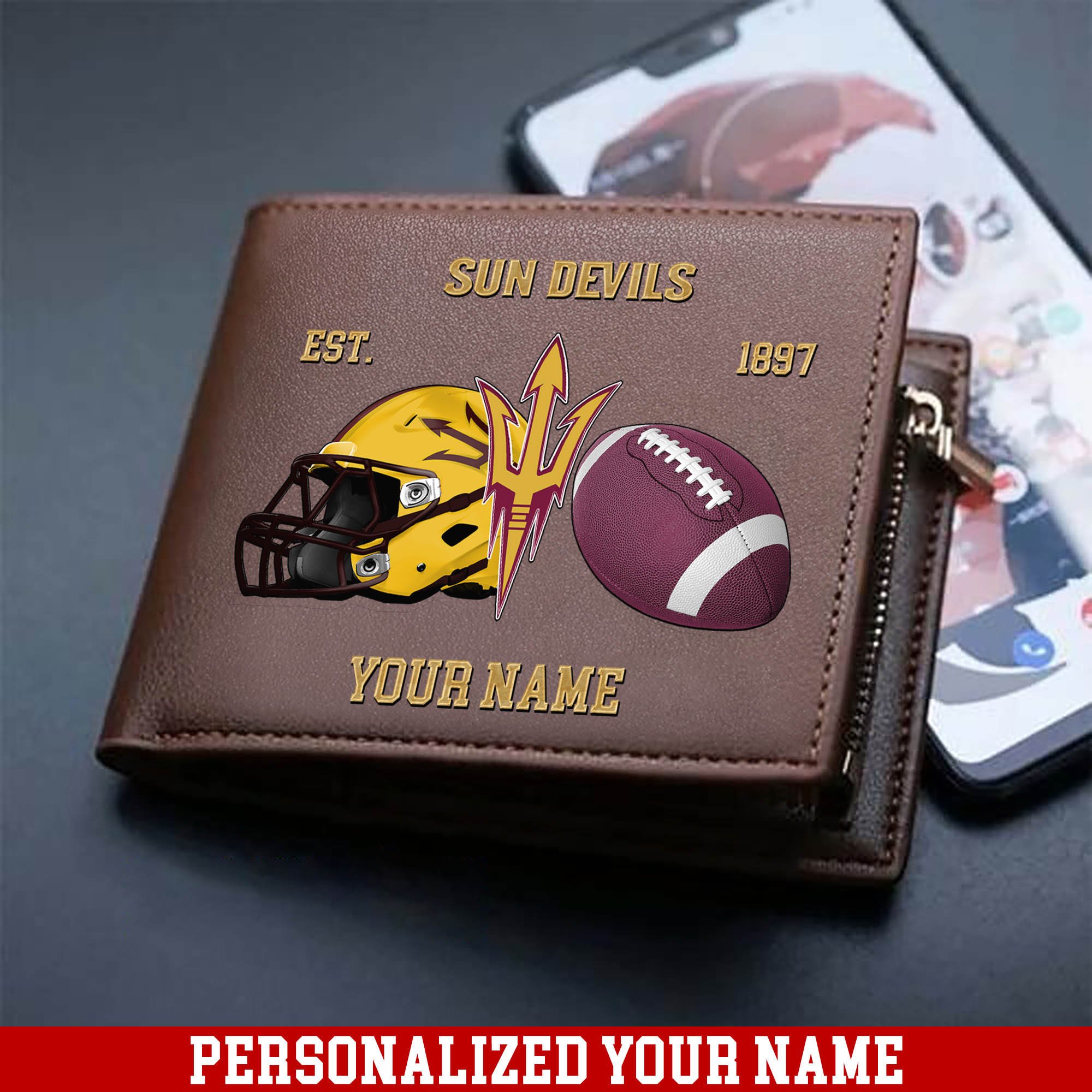 Arizona State Sun Devils Men Wallet 2024 Version Personalized Your Name, Football Men Wallet For Fans, Gift For Football Lovers ETHY-54889