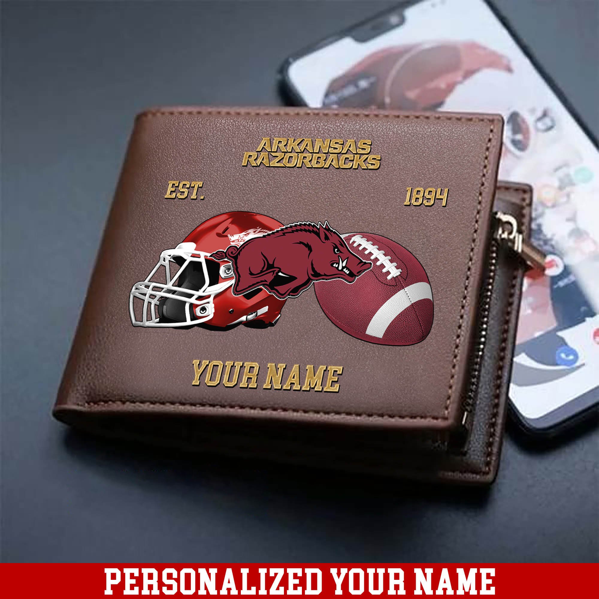Arkansas Razorbacks Men Wallet 2024 Version Personalized Your Name, Football Men Wallet For Fans, Gift For Football Lovers ETHY-54889