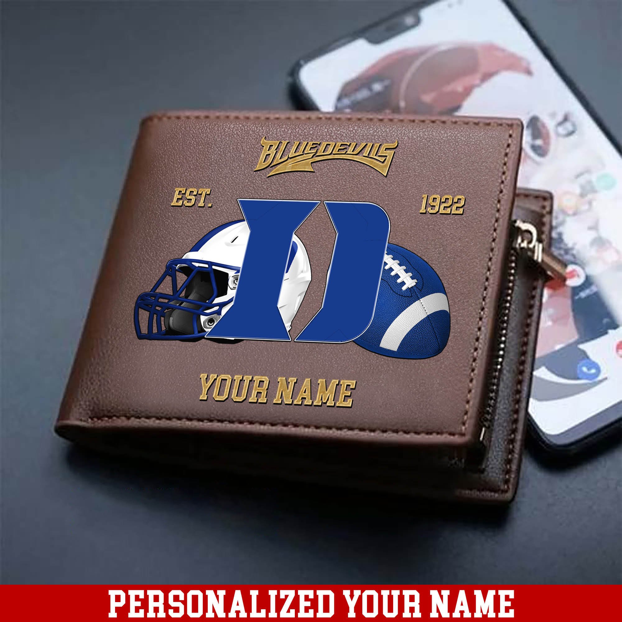 Duke Blue Devils Men Wallet 2024 Version Personalized Your Name, Football Men Wallet For Fans, Gift For Football Lovers ETHY-54889