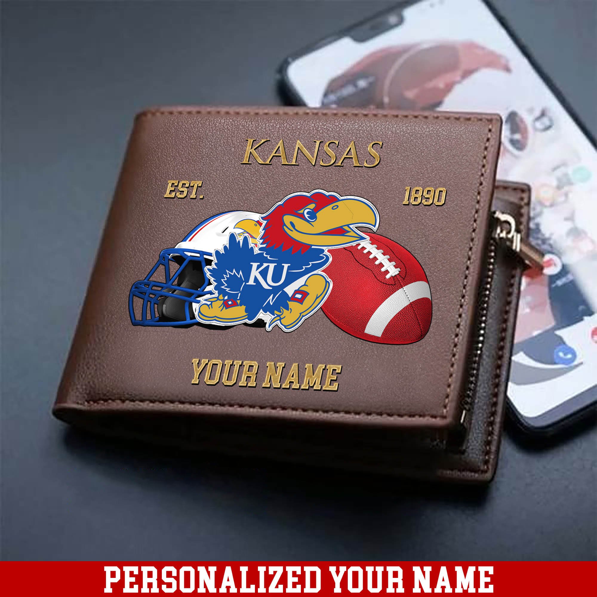 Kansas Jayhawks Men Wallet 2024 Version Personalized Your Name, Football Men Wallet For Fans, Gift For Football Lovers ETHY-54889