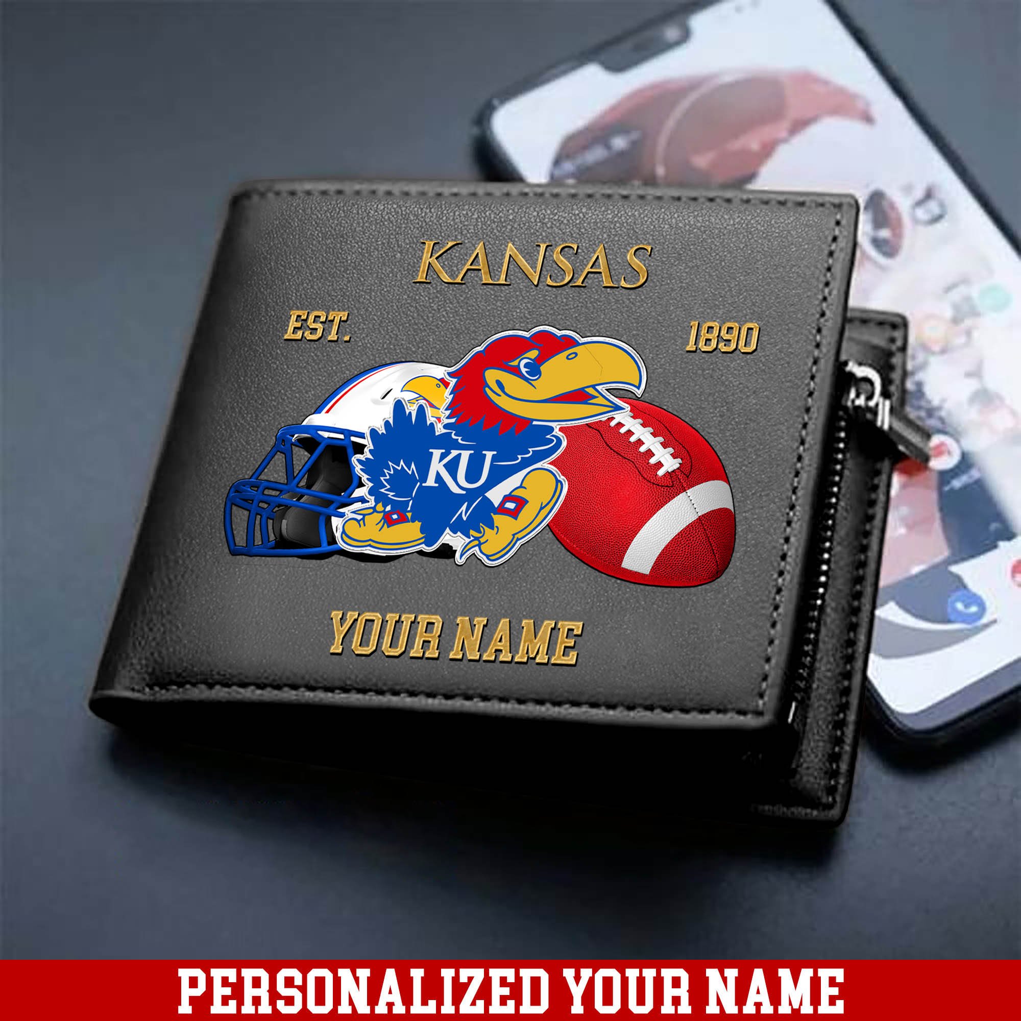 Alternative view of Kansas Jayhawks Men Wallet 2024 Version Personalized Your Name, Football Men Wallet For Fans, Gift For Football Lovers ETHY-54889