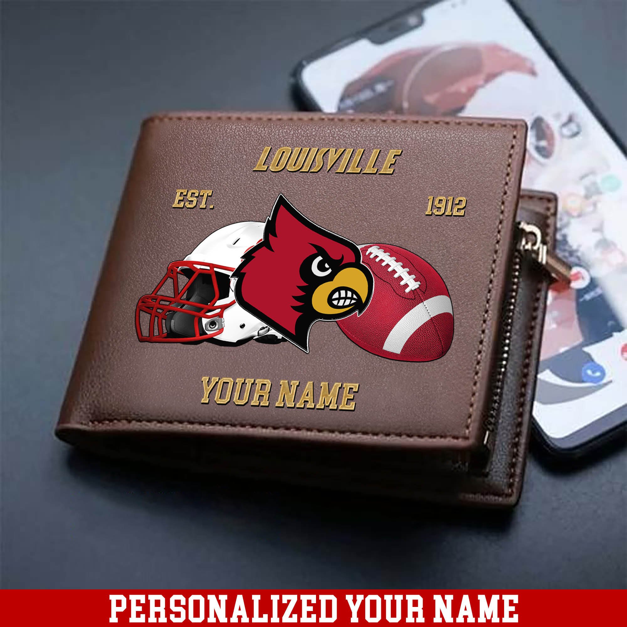 Louisville Cardinals Men Wallet 2024 Version Personalized Your Name, Football Men Wallet For Fans, Gift For Football Lovers ETHY-54889