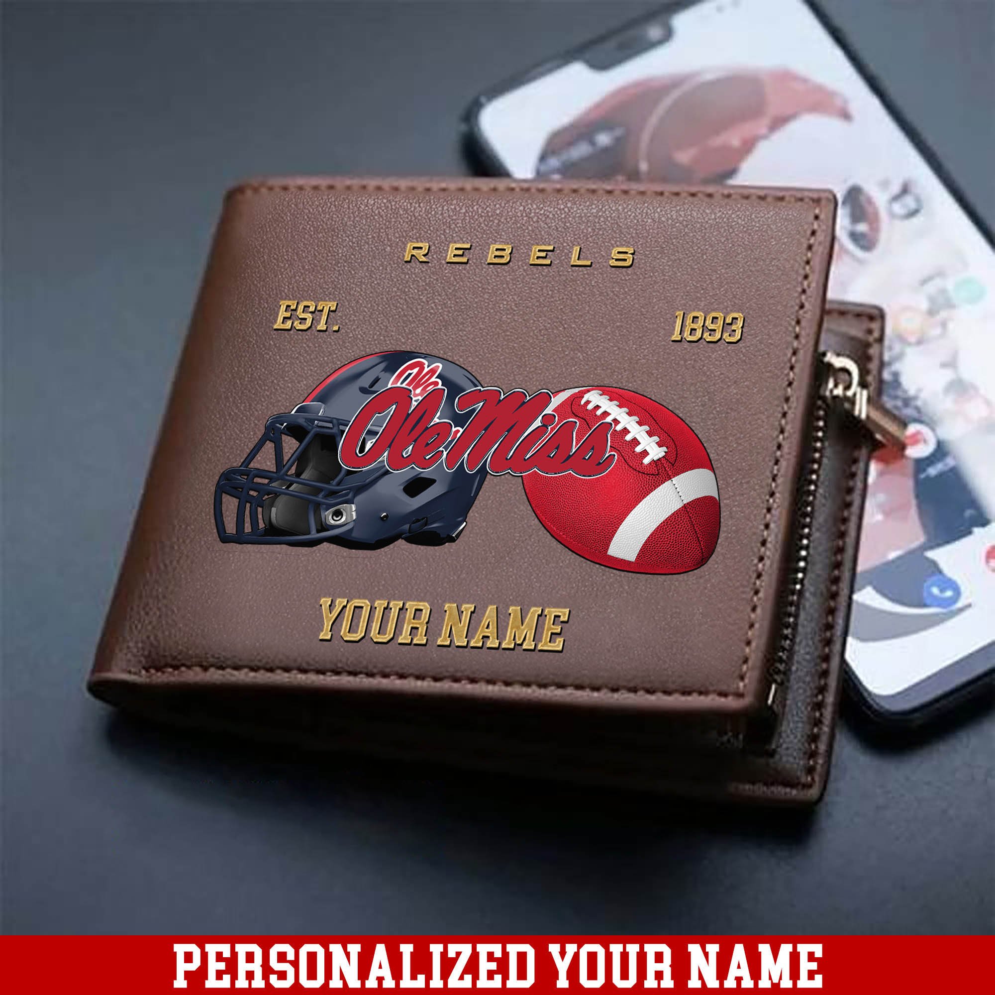 Ole Miss Rebels Men Wallet 2024 Version Personalized Your Name, Football Men Wallet For Fans, Gift For Football Lovers ETHY-54889