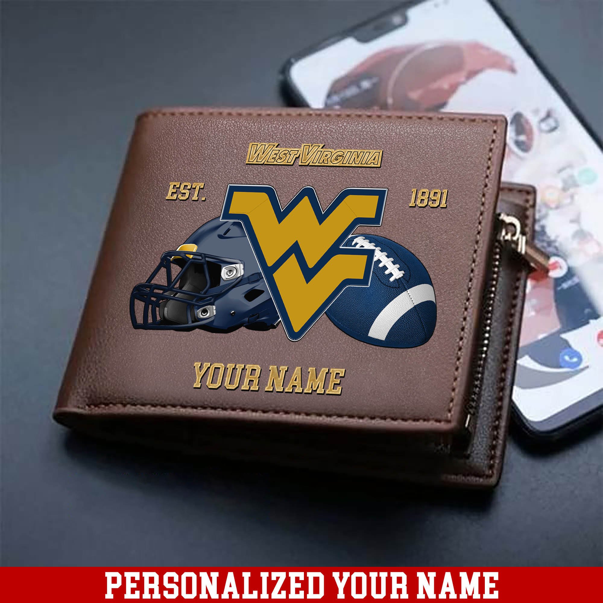 West Virginia Mountaineers Men Wallet 2024 Version Personalized Your Name, Football Men Wallet For Fans, Gift For Football Lovers ETHY-54889