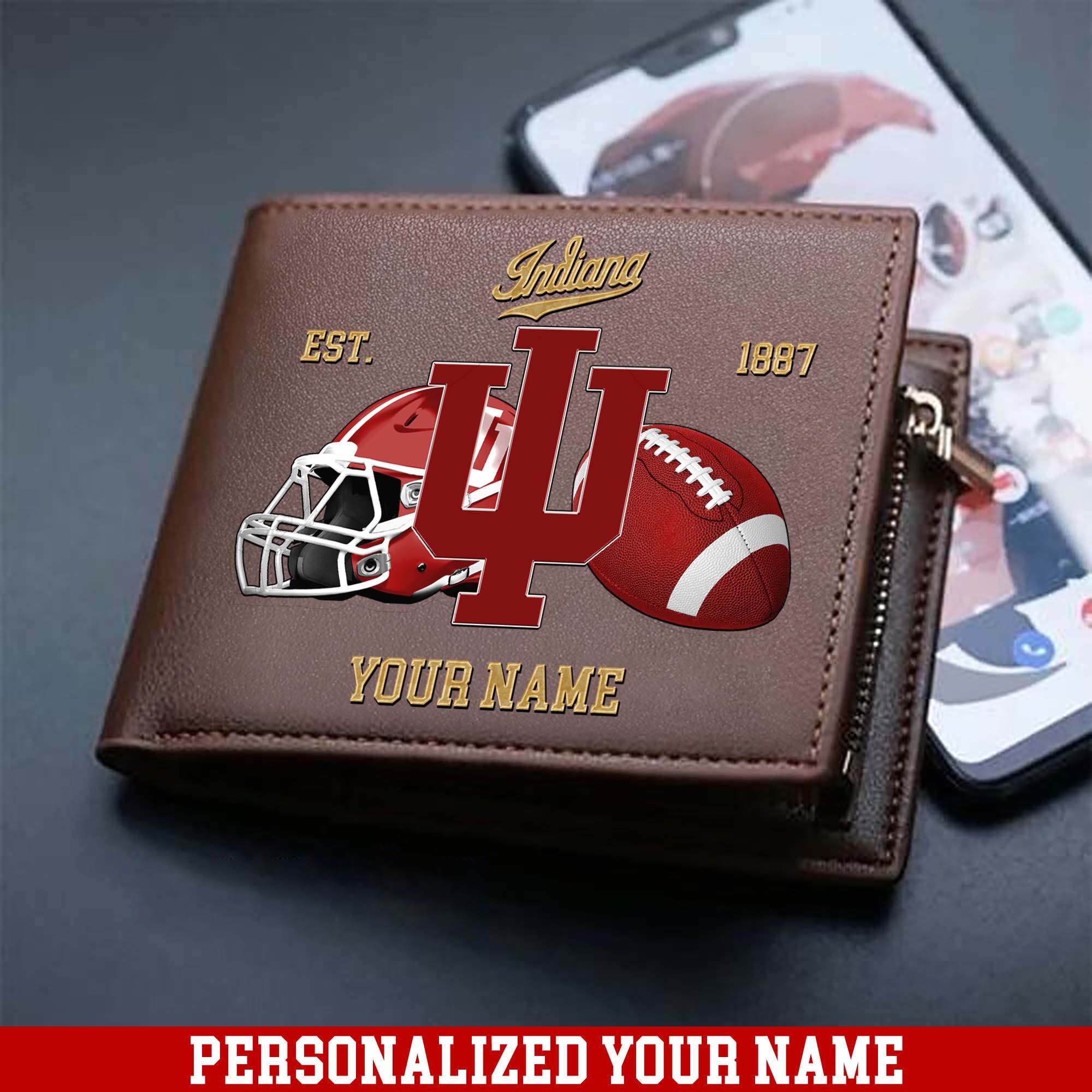Indiana Hoosiers Men Wallet 2024 Version Personalized Your Name, Football Men Wallet For Fans, Gift For Football Lovers ETHY-54889