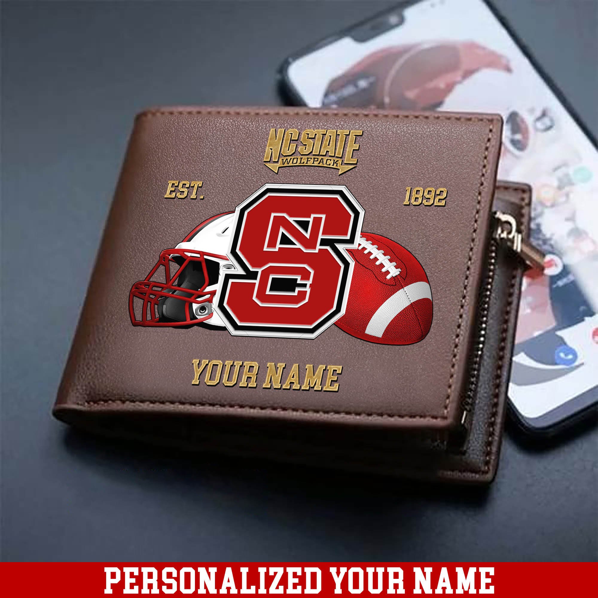 NC State Wolfpack Men Wallet 2024 Version Personalized Your Name, Football Men Wallet For Fans, Gift For Football Lovers ETHY-54889