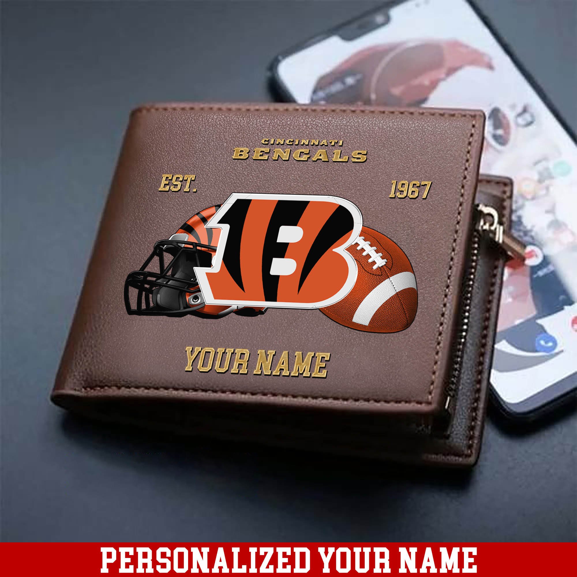 Cincinnati Bengals Men Wallet 2024 Version Personalized Your Name, Football Men Wallet For Fans, Gift For Football Lovers ETHY-54889