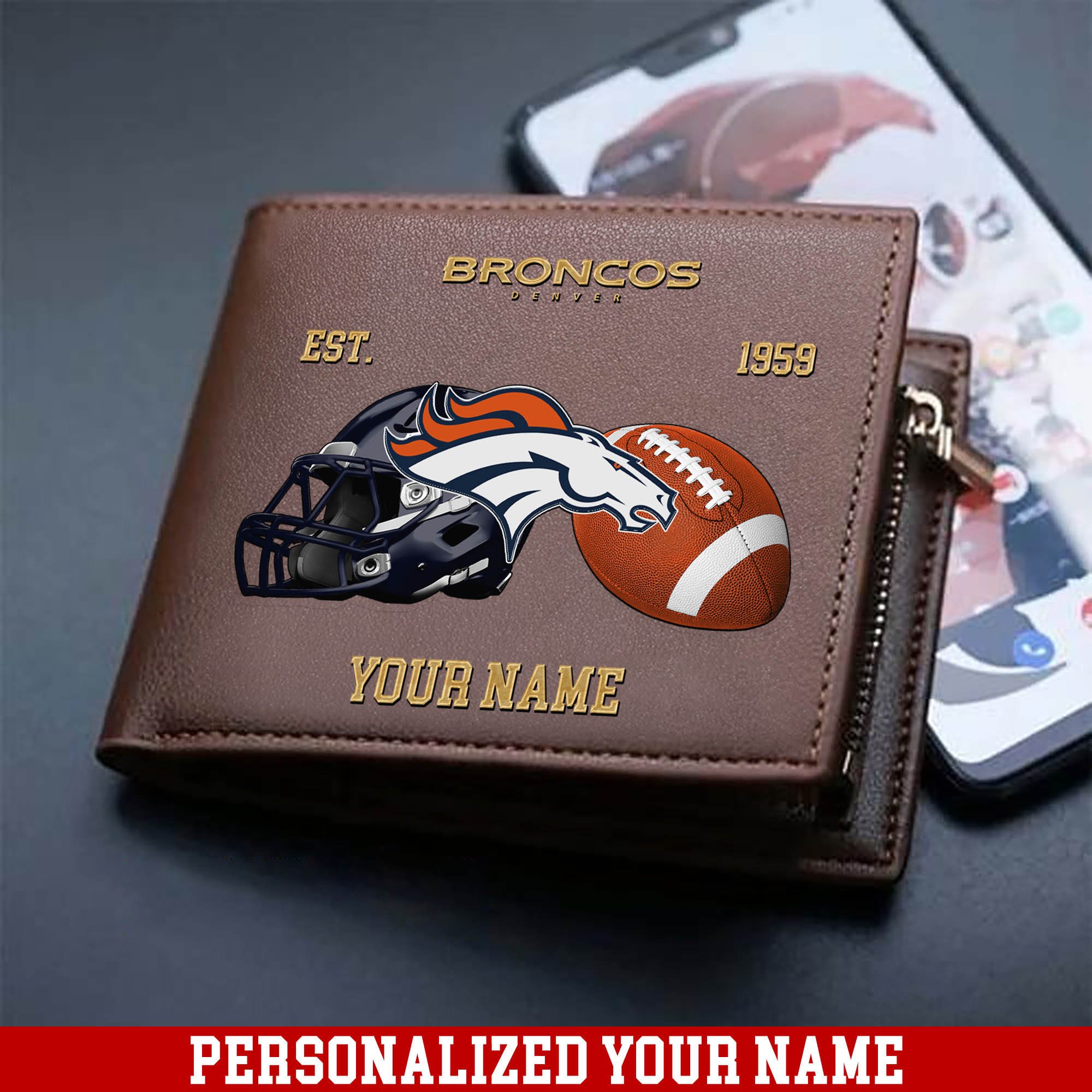 Denver Broncos Men Wallet 2024 Version Personalized Your Name, Football Men Wallet For Fans, Gift For Football Lovers ETHY-54889