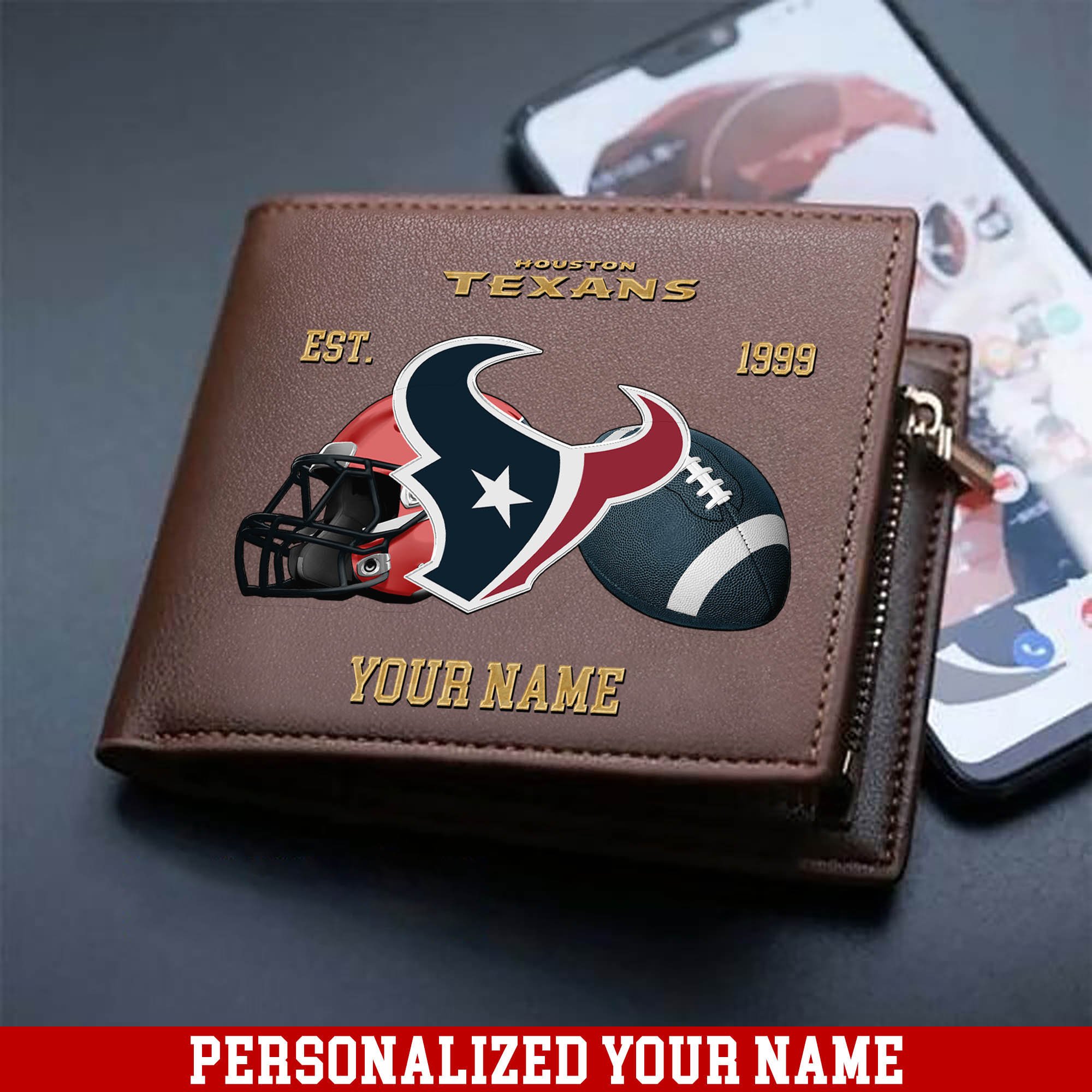 Houston Texans Men Wallet 2024 Version Personalized Your Name, Football Men Wallet For Fans, Gift For Football Lovers ETHY-54889