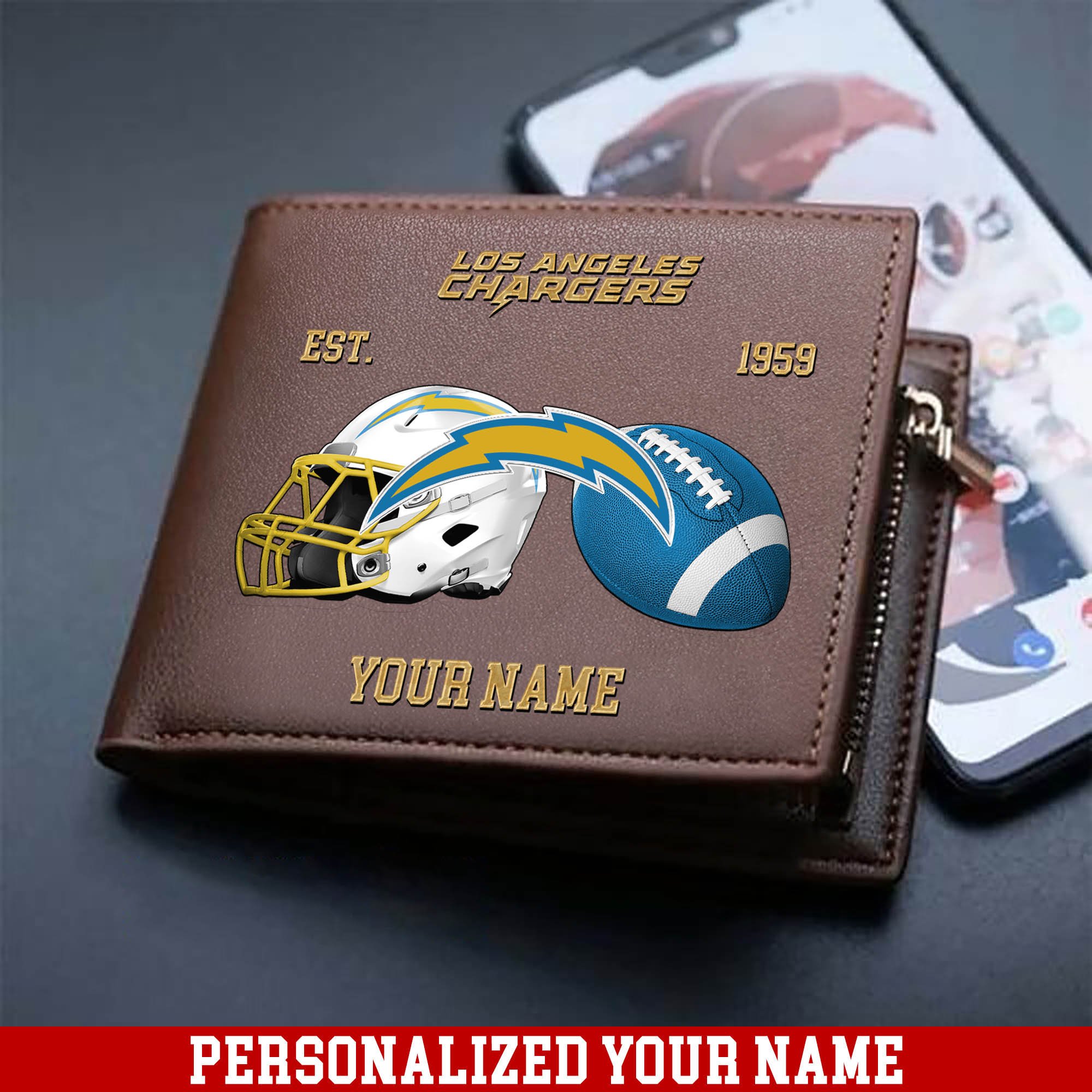 Los Angeles Chargers Men Wallet 2024 Version Personalized Your Name, Football Men Wallet For Fans, Gift For Football Lovers ETHY-54889